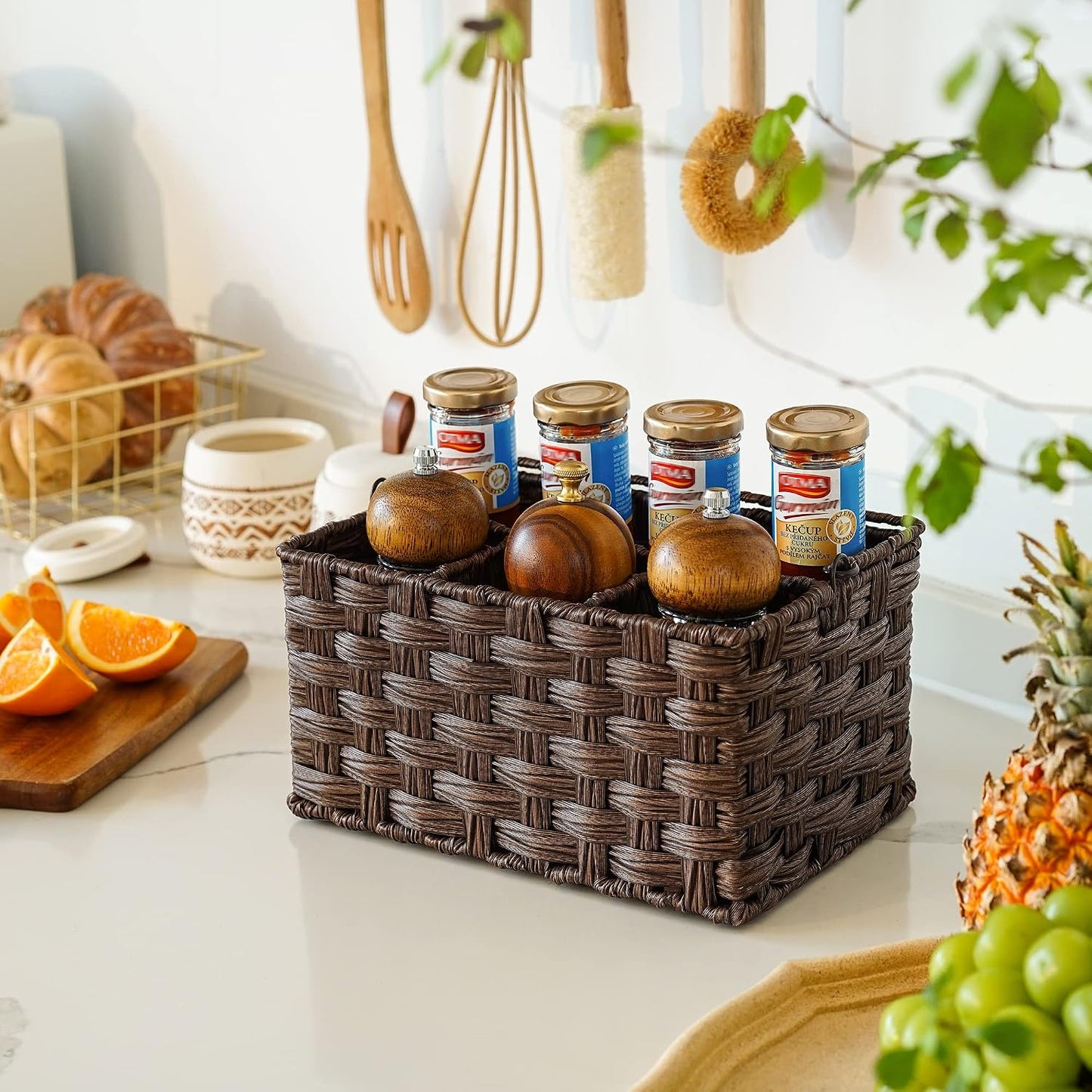 Wicker Utensil Holder Organizer / Brown