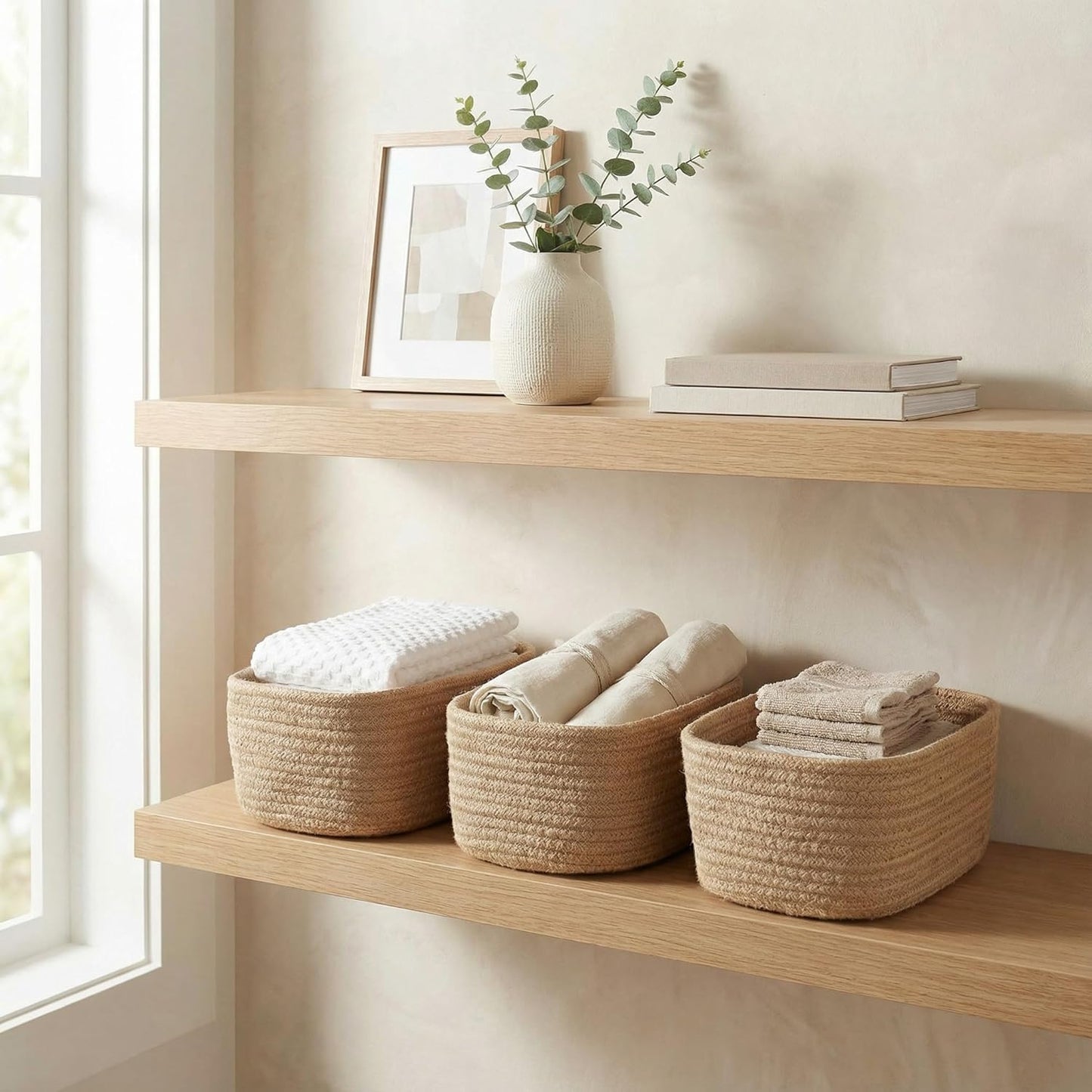 Storage Basket / Sturdy Jute Rope Baskets / Jute-brown / Set of 3