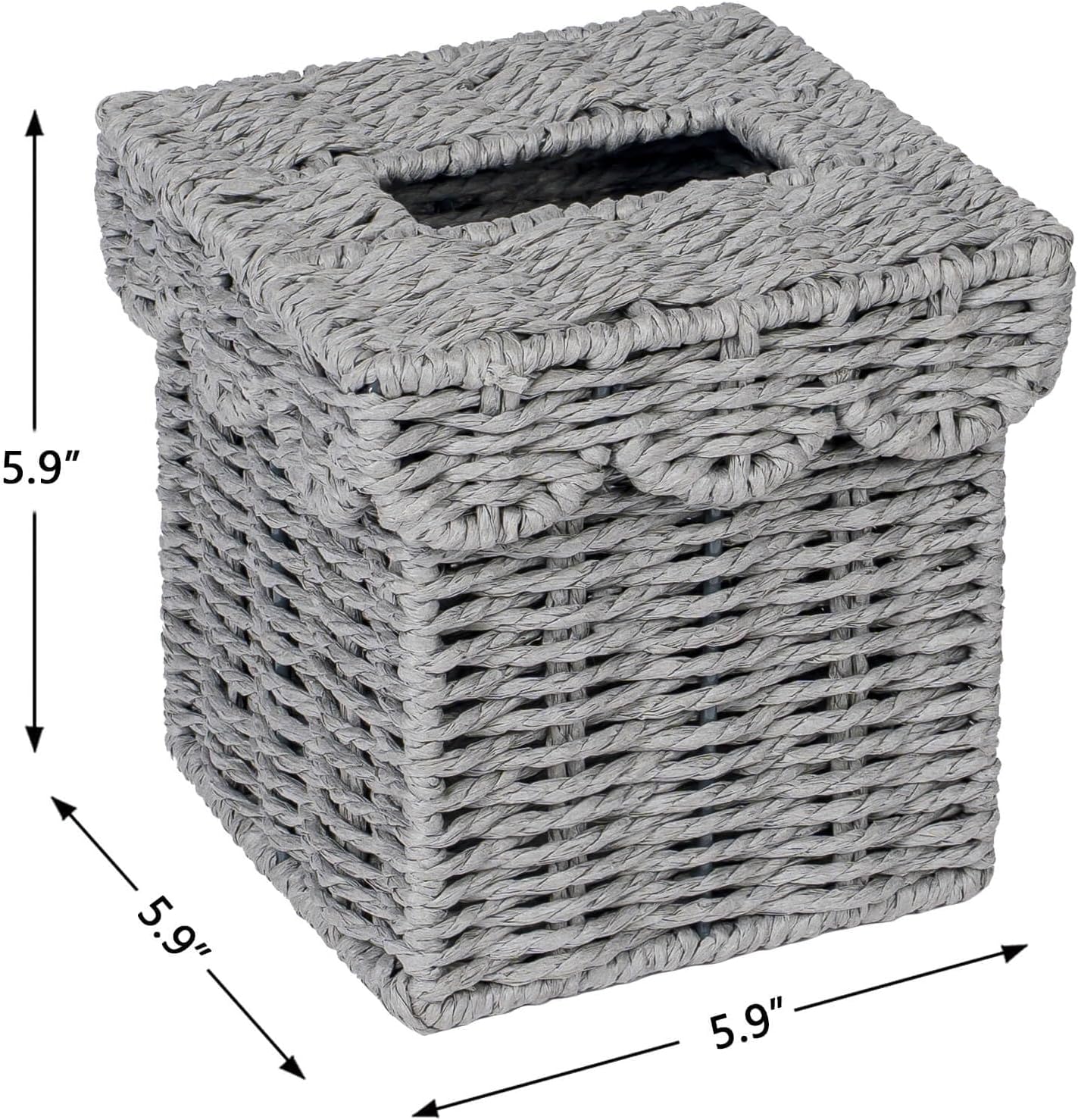 Square Wicker Tissue Box Holder Facial Tissues Boxes w/Scalloped Lid / Grey