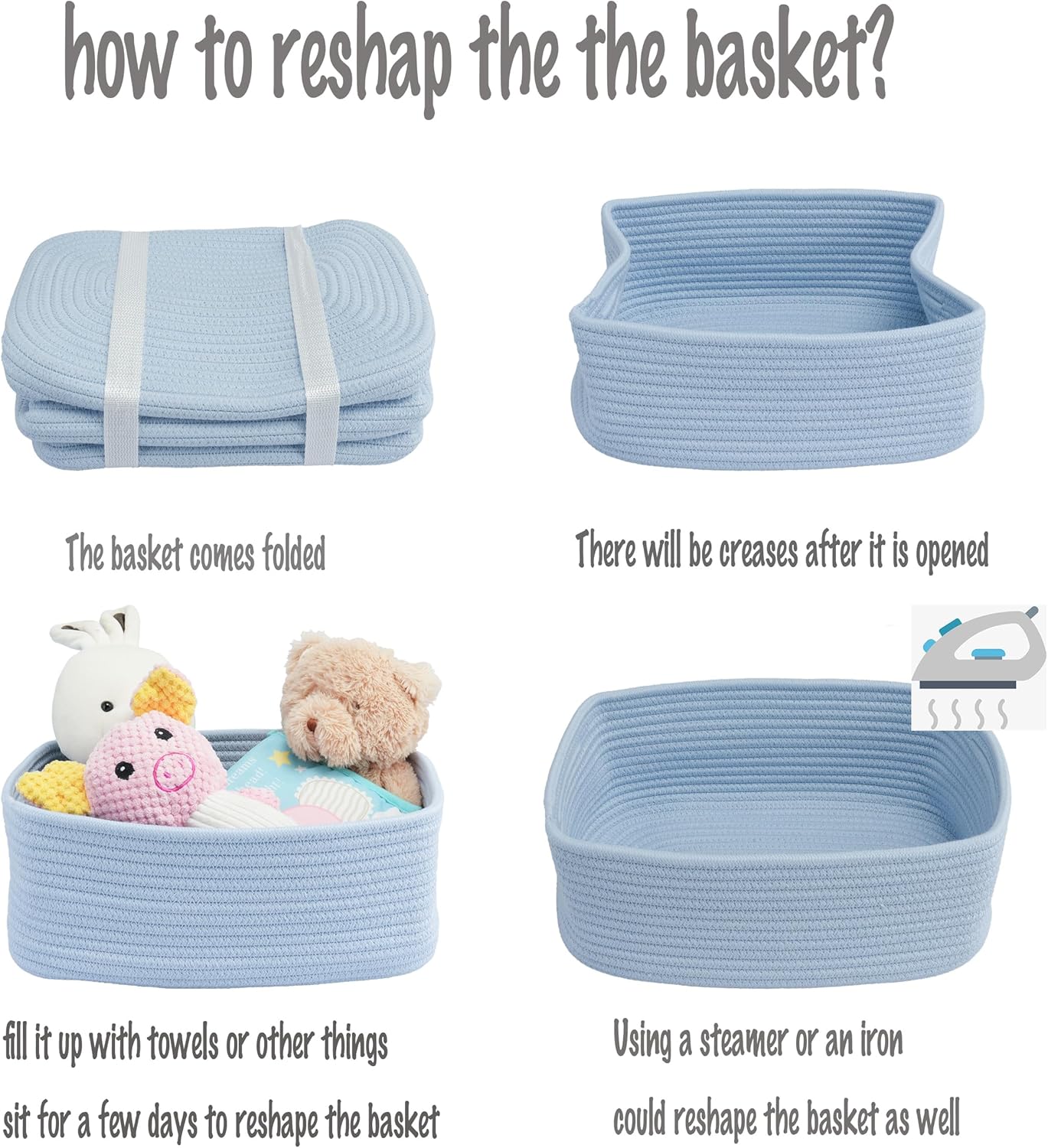 Small Woven Storage Baskets " Decorative Rope Bins for Organizing / Blue / Regular / 12 x 8 x 5