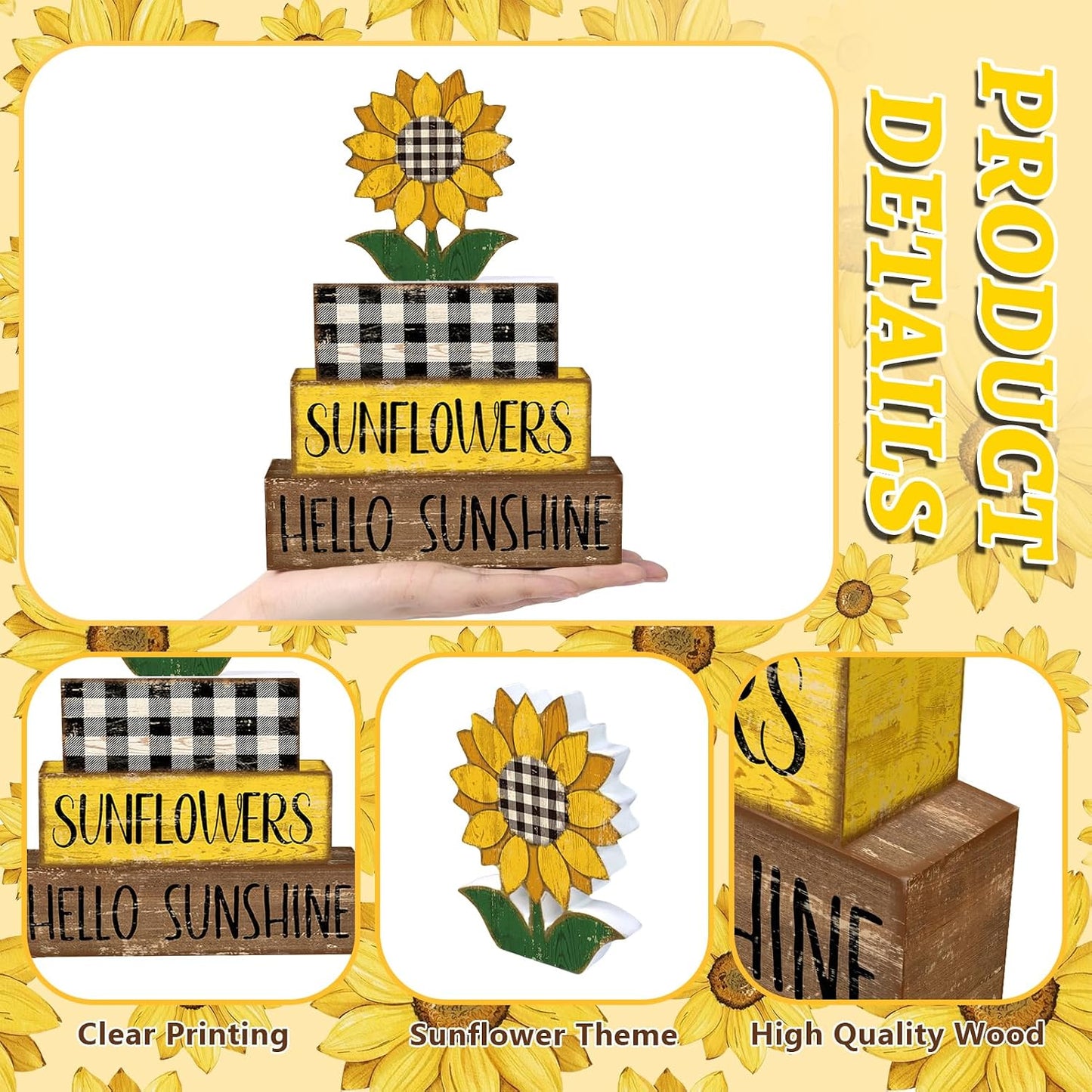 Summer Decor Wooden Tiered Tray Sign / Sunflower / Set of 4