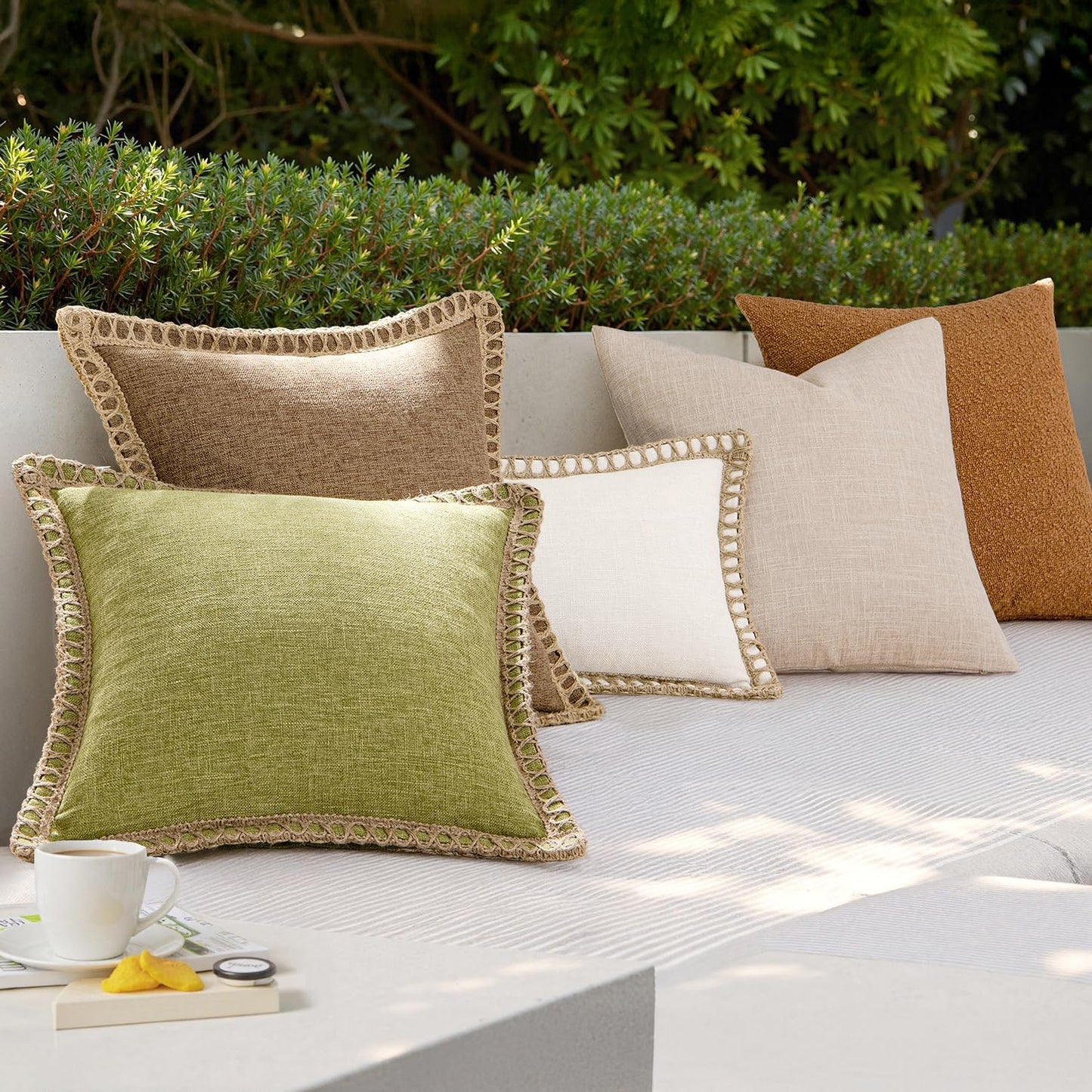 Decorative Throw Pillow Covers Modern Farmhouse Outdoor Pillow / 18 x 18 / Natural White / Set of 2