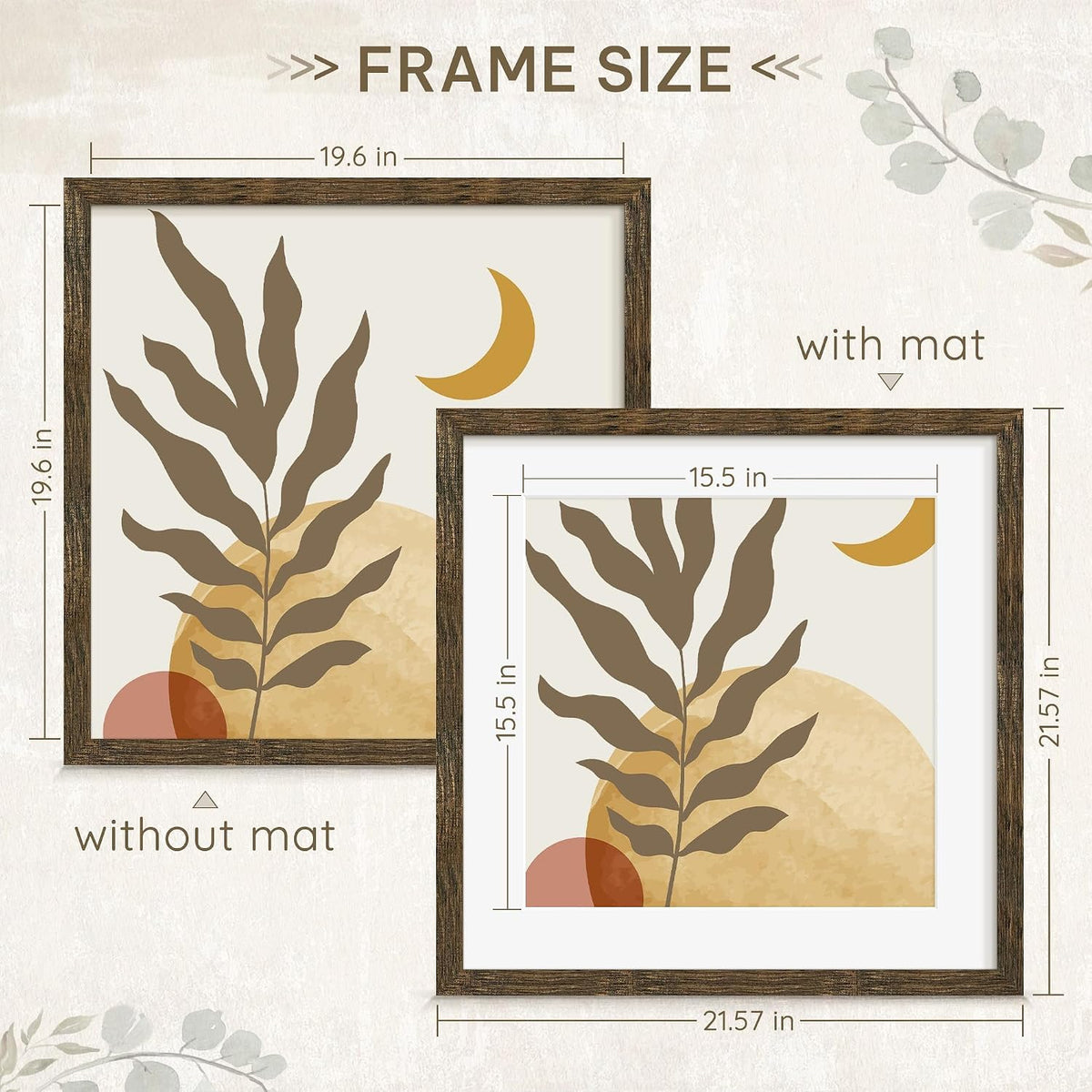 20x20 Rustic Brown Picture Frame, Poster Frame for Wall, 3 Pack | Fits 16x16 Photos With Mat or 20x20 Without Mat