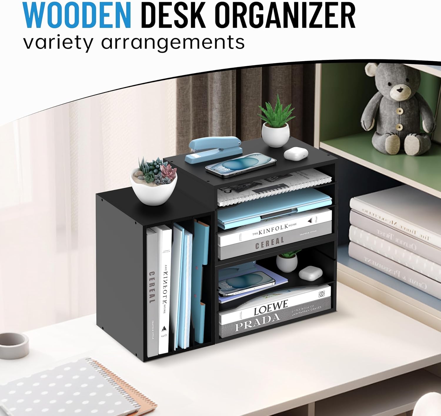 3-Tier Paper Organizer for Desk, Adjustable Mail Organizer, Black | 3-Tier Paper Organizer and Mail Organizer for Desk
