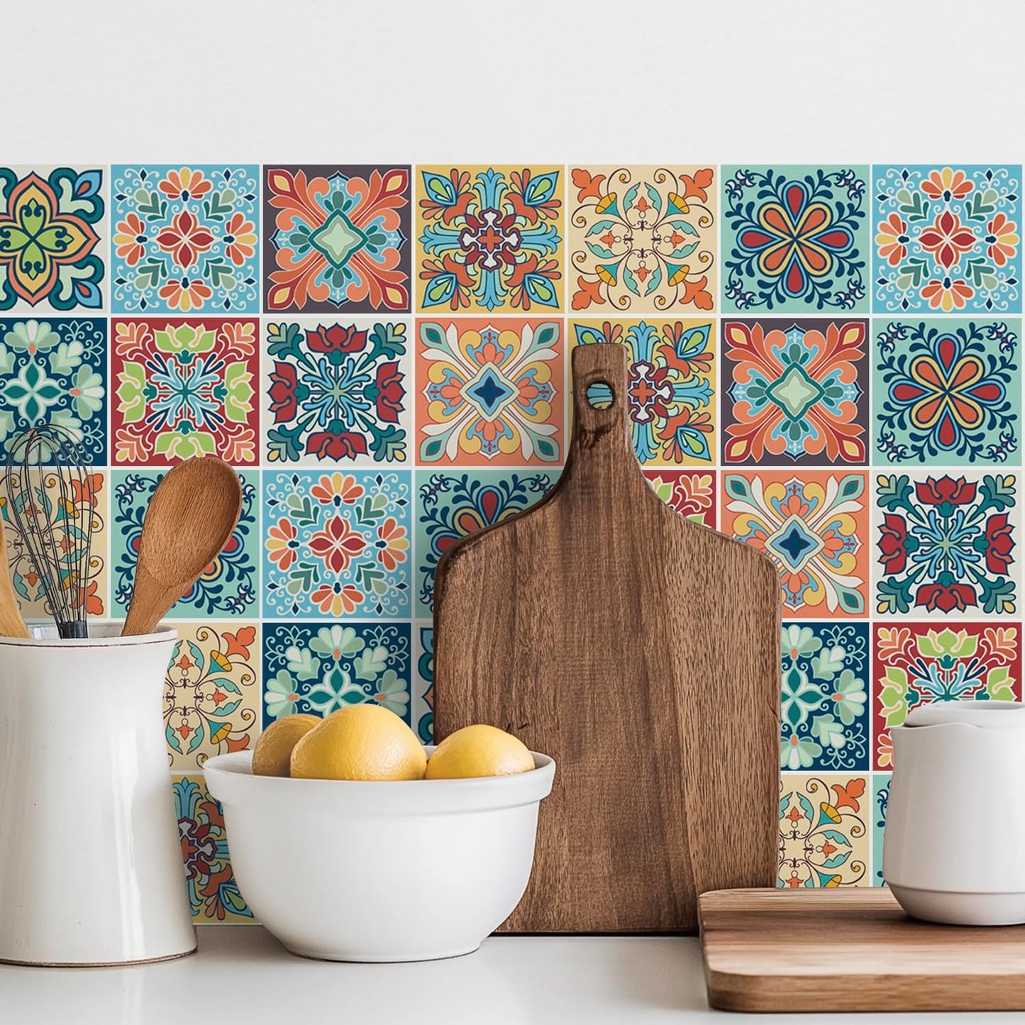 Colorful Bohemian Tile Stickers / 4 x 4 / Set of 30