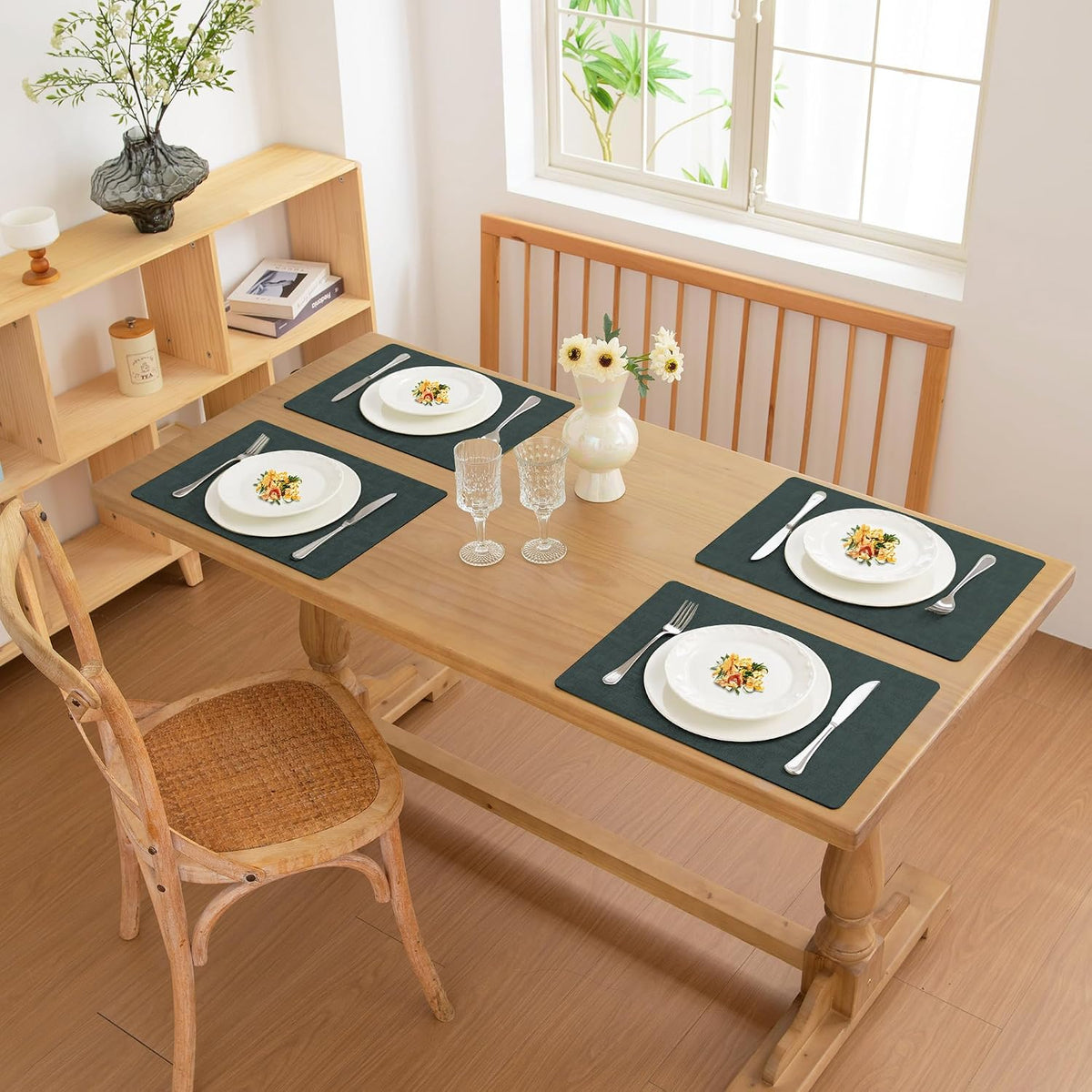 FROMHEART Faux Leather PU Placemats Set of 8 (Dark Green,11.8" x 17") | Waterproof,Heat/Oil Stain-Resistant Table