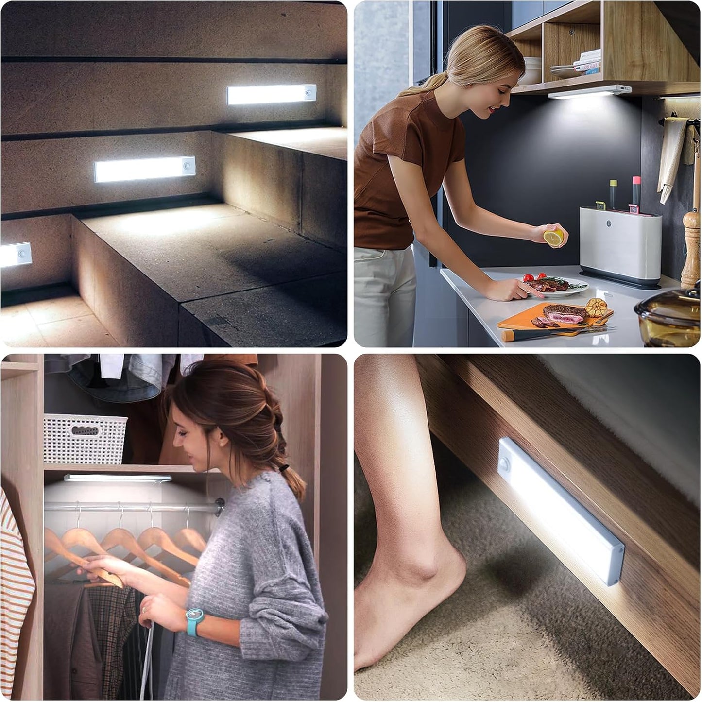 6 Pack Under Cabinet Lighting Wireless, 68 LED Rechargeable Battery Motion Sensor Light Indoor, Stick On Magnetic