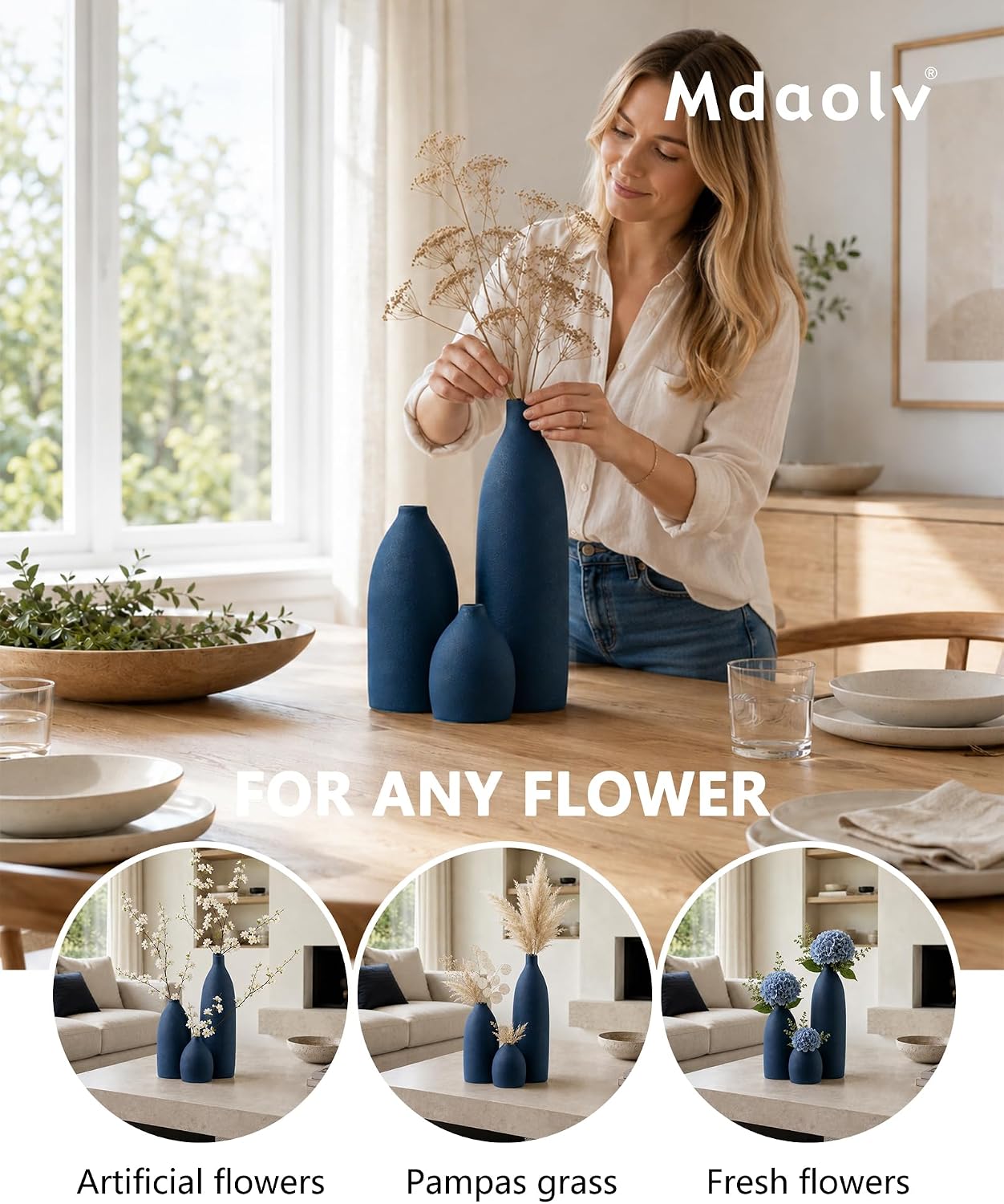 Matte Blue Vase Set Decor Coastal Decor Vases / Navy Blue