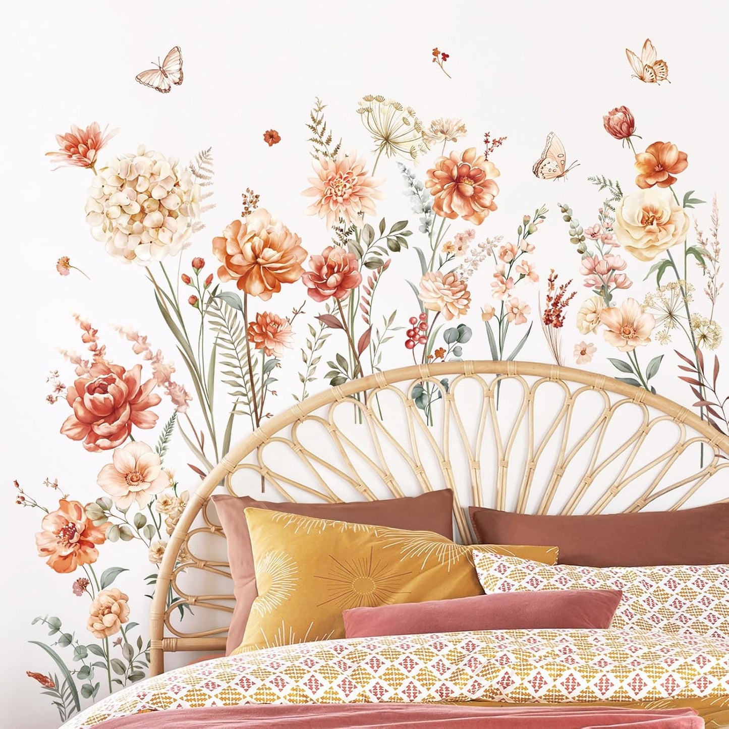 Boho Flower Wall Decals Wildflower Garden Floral Grass Wall Stickers Girls Bedroom Living Room