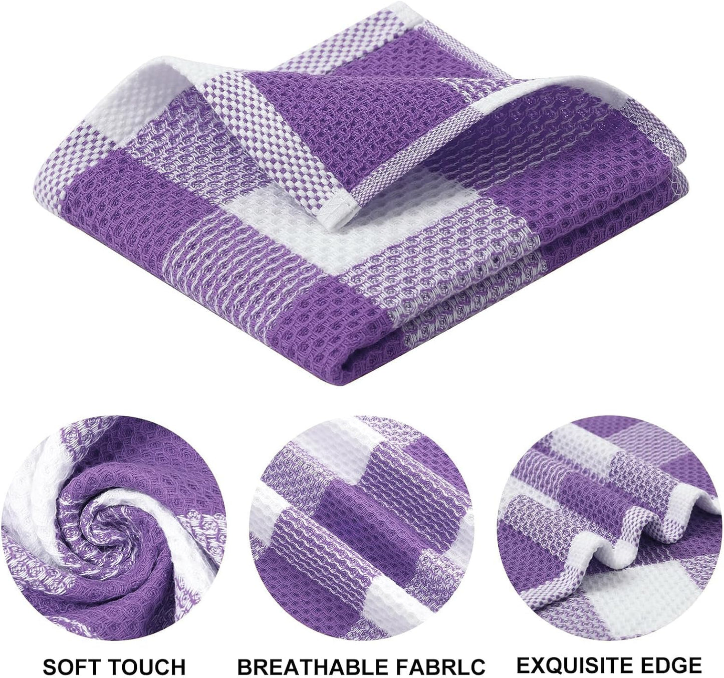Mordimy 8 Pack Kitchen Towels and Dishcloths Set, Purple & White | 28 X 13 Inch and 12 X 12 Inch, Super Soft