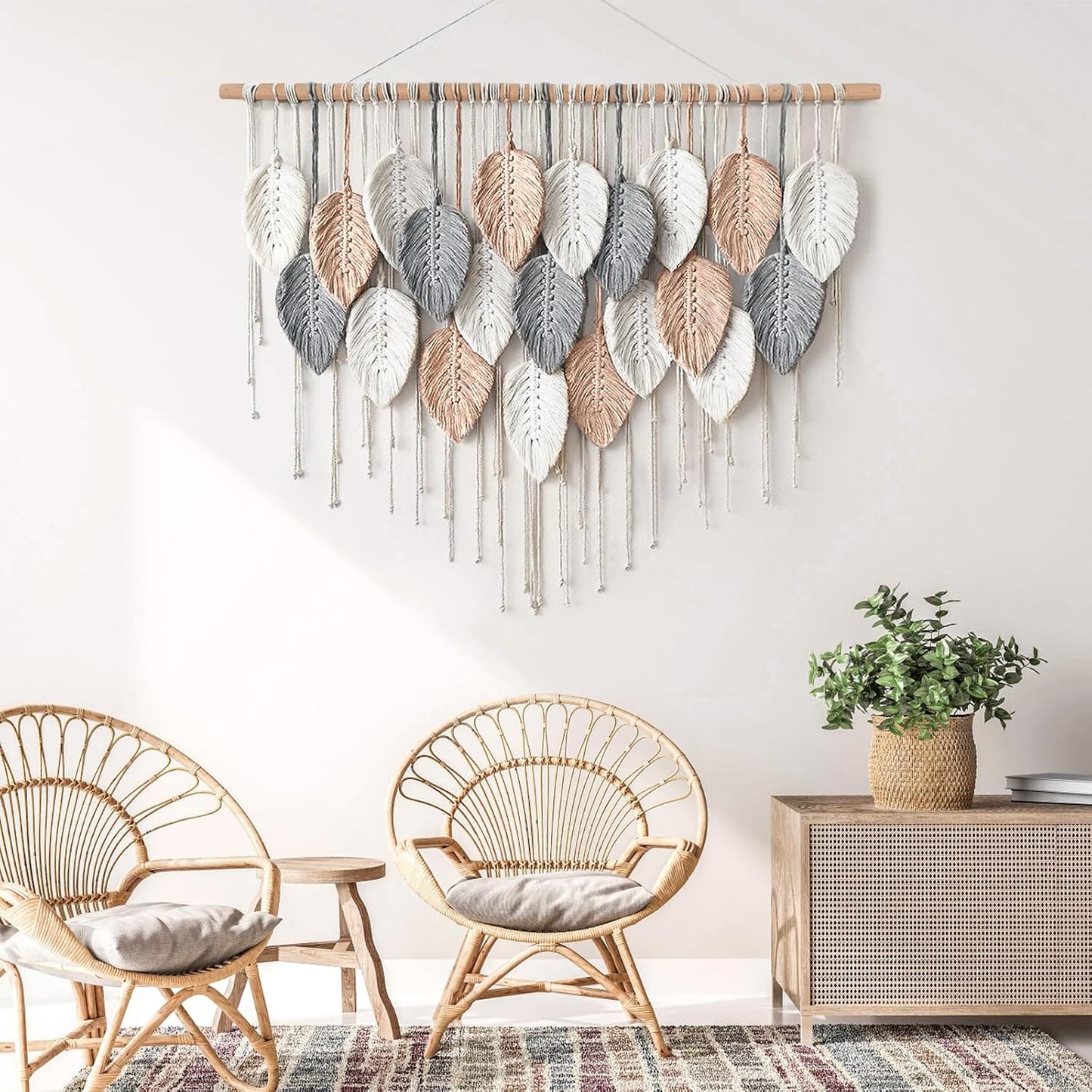 Boho Woven Tapestry / Pink Beige-39"w x 29.5"L