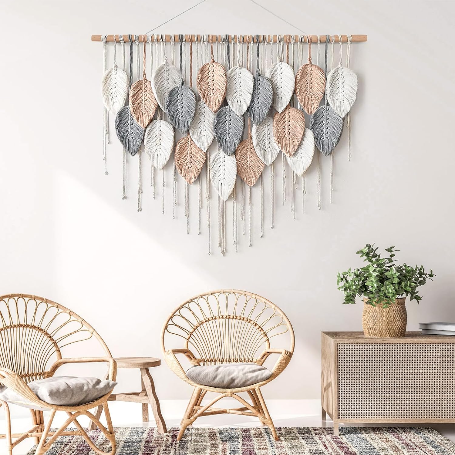 Boho Woven Tapestry / Pink Beige-39"w x 29.5"L