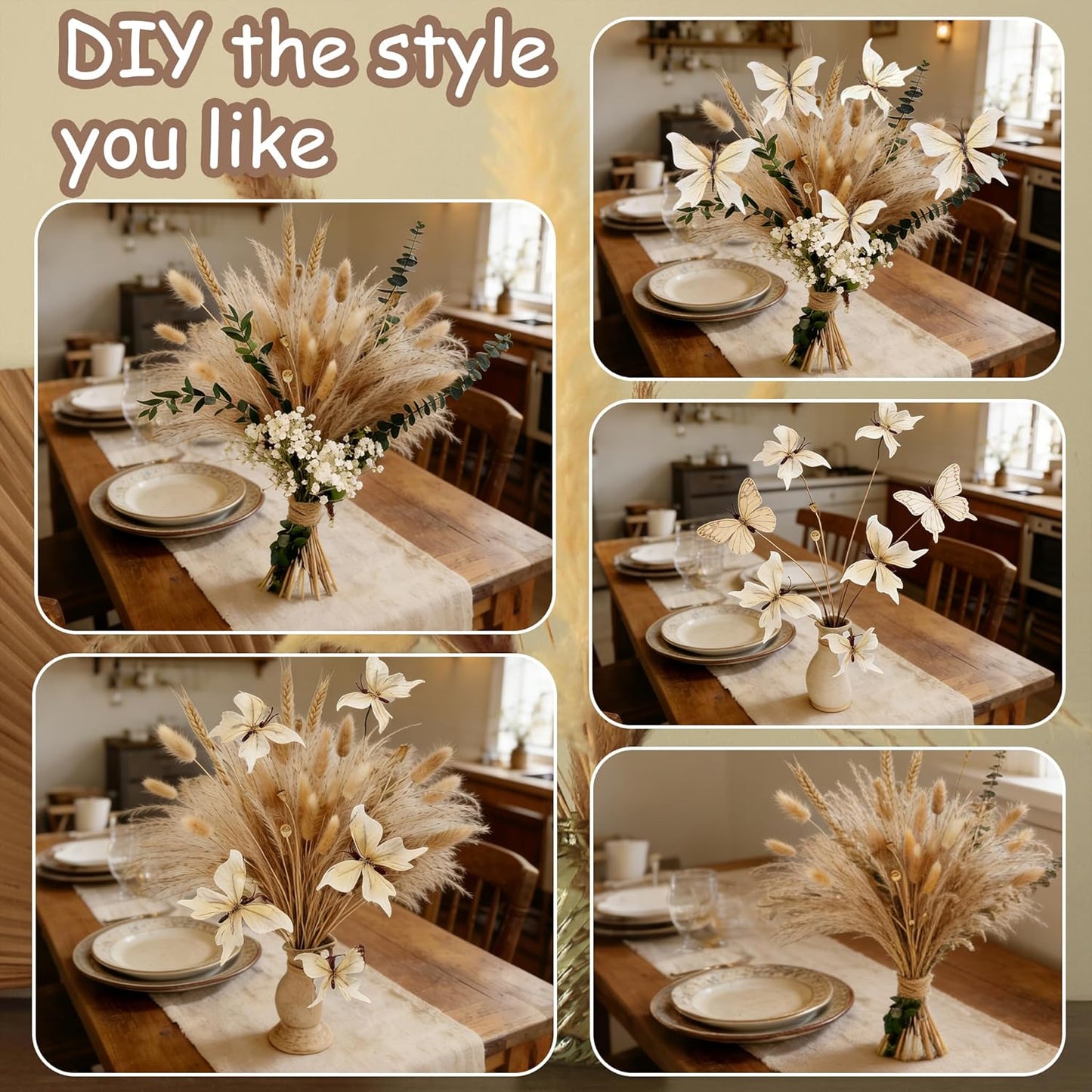 Pampas Grass Dried Flower Bouquet for Boho Home Decor / Natural