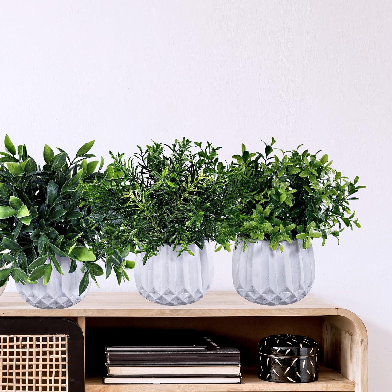 Faux Potted Plants Set / White / Set of 3