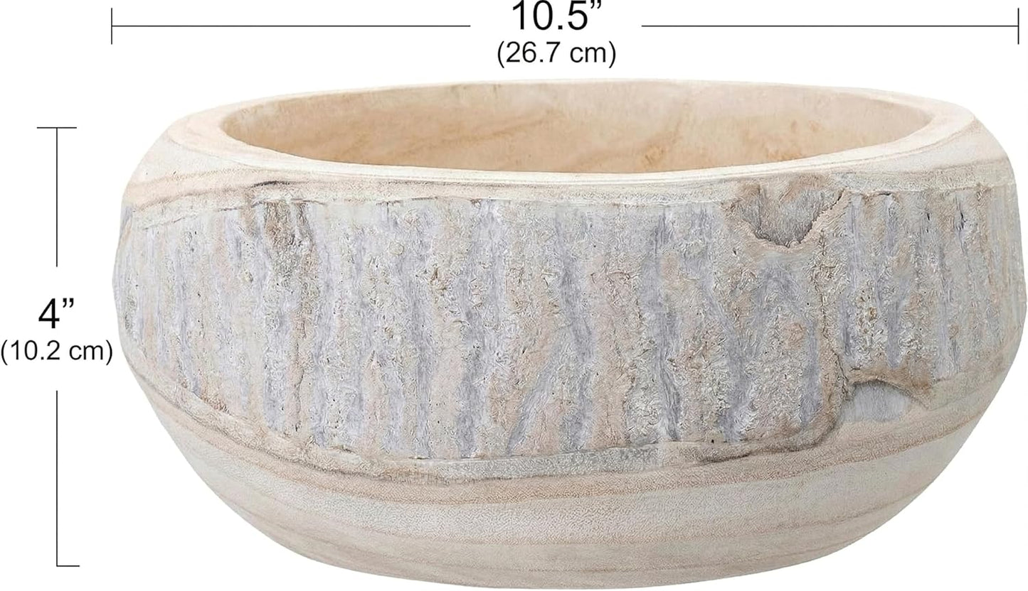 Large Whitewashed Decorative Wood Bowl