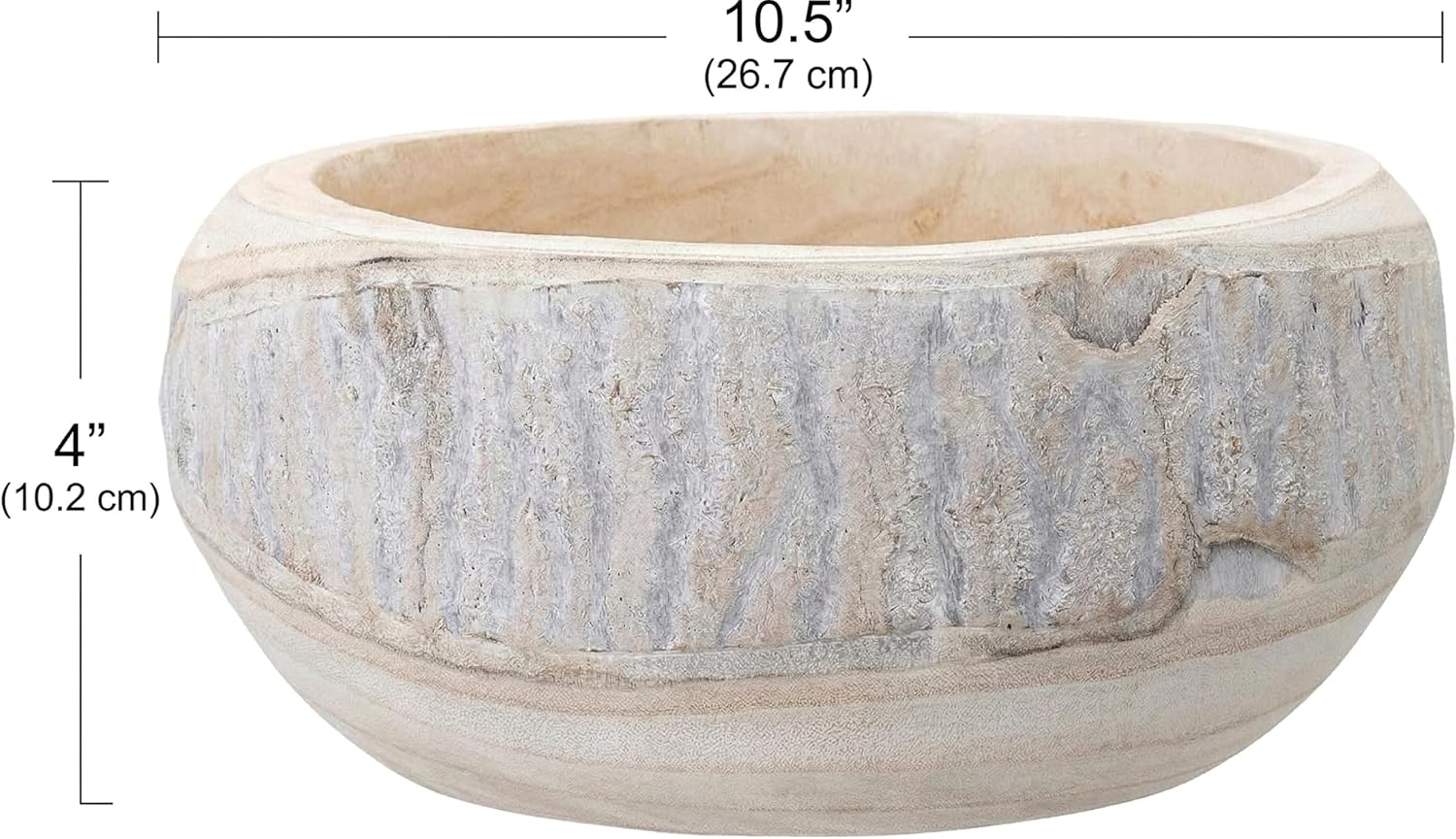 Large Whitewashed Decorative Wood Bowl