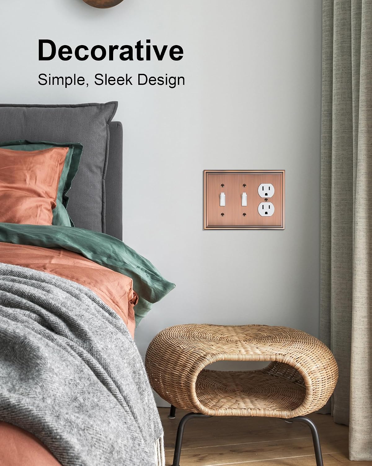 2-Pack Zinc Alloy Combo Double Toggle/Single Duplex Outlet Covers | Decorative Switch Plate Covers, Wall Plate for
