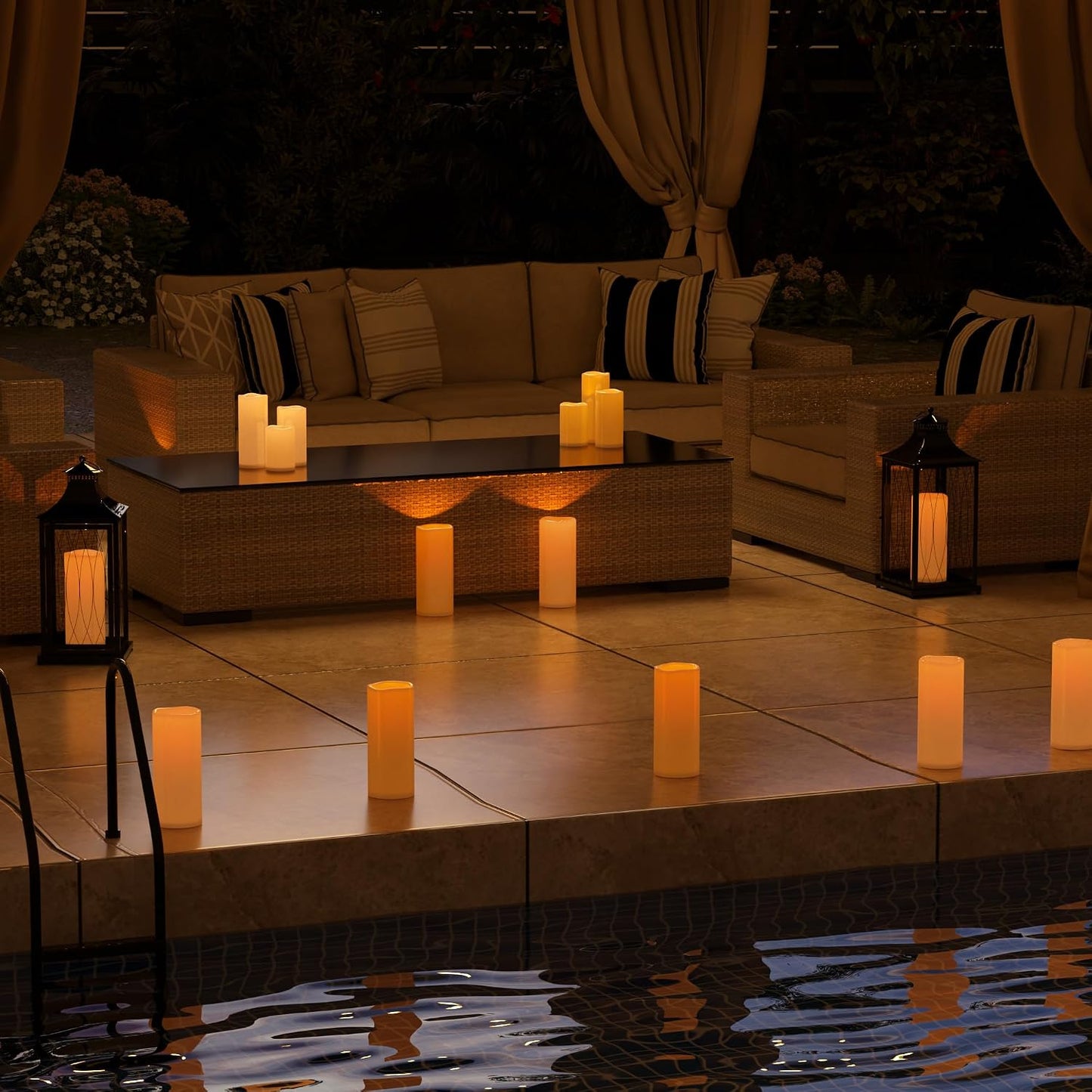 12" x 5" White Large Waterproof Outdoor Flameless Candles Battery Operated LED Flickering Pillar Candles with Remote