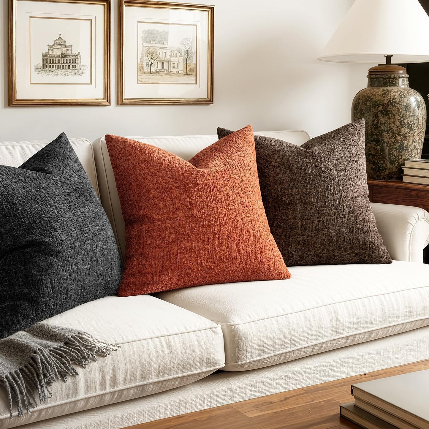Decorative Throw Pillow Covers Couch Pillow Covers Soft Textured / 18 x 18 / Brown / Set of 2