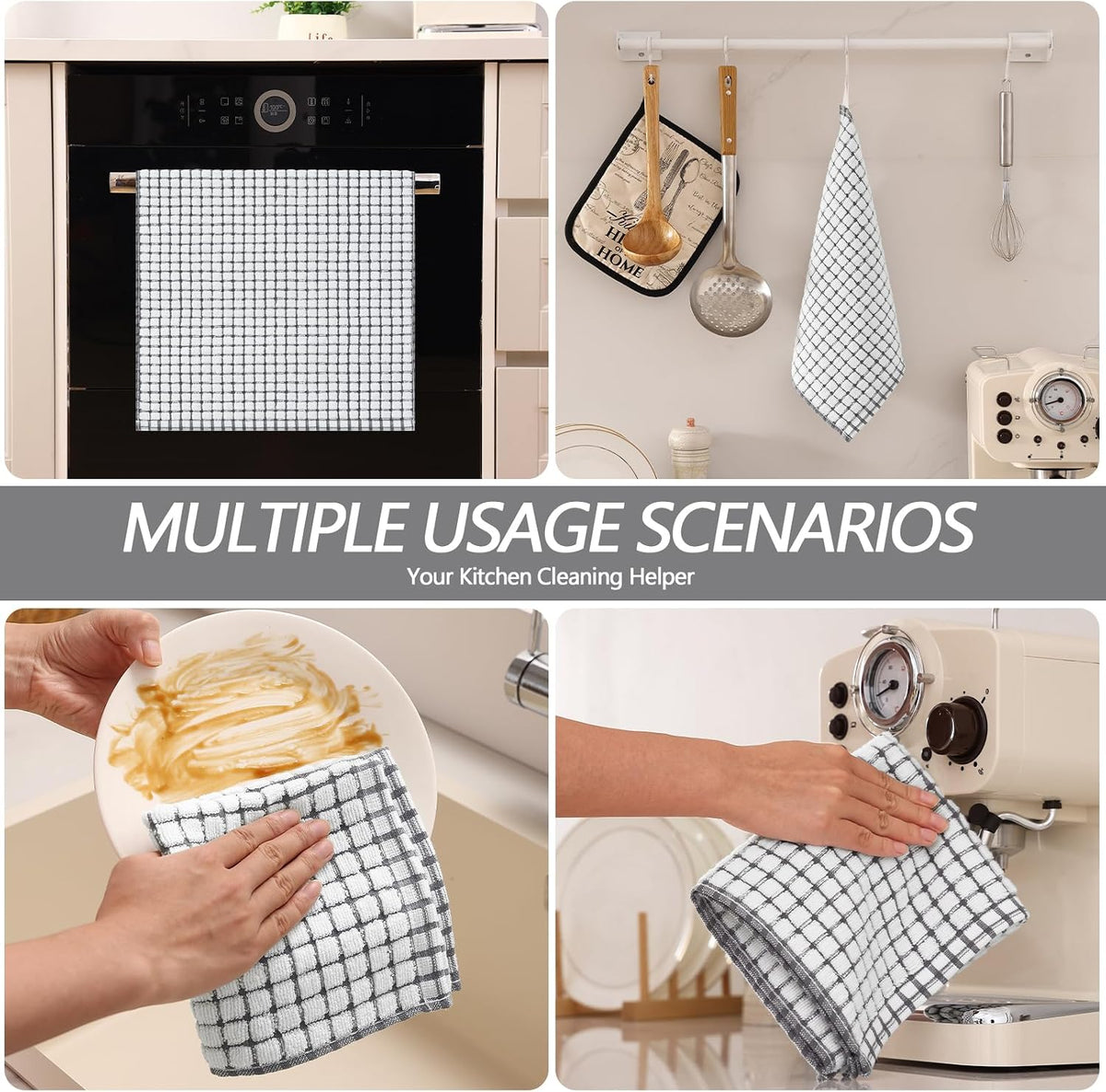 Homaxy Kitchen Towels and Dishcloths Set, Set of 16, Grey | Cotton Terry Kitchen Dish Towels, Super Soft and Absorbent