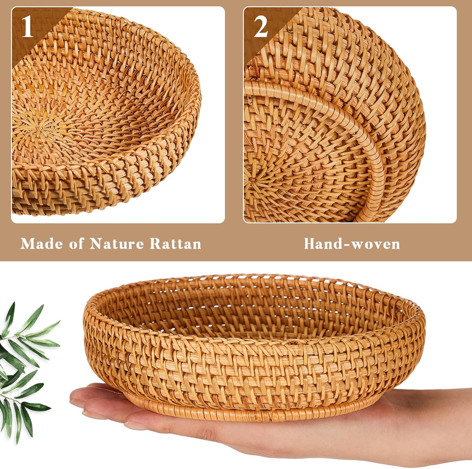 Small Basket for Entryway Table Woven Wicker Key Bowl Basket Rattan Tray Organizing / Brown / Round