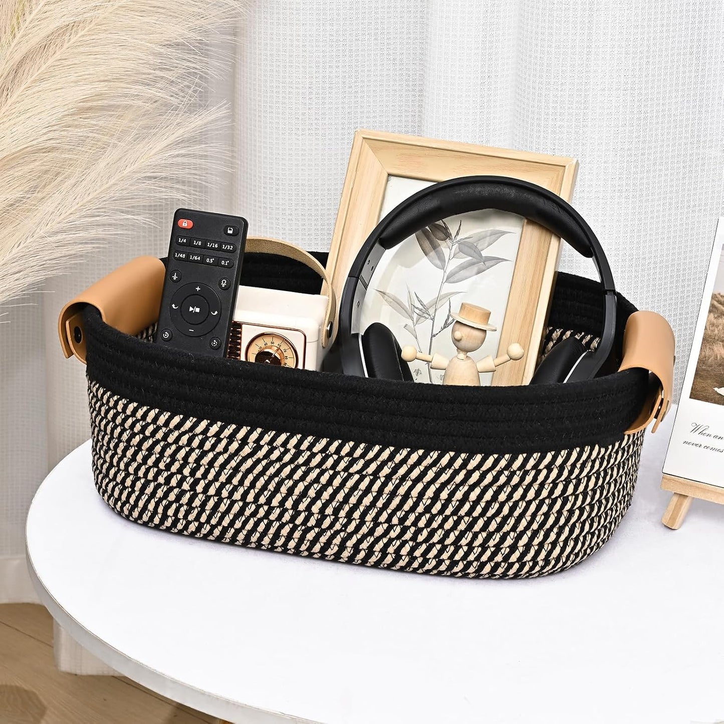 Small Woven Basket -4 Shelf Basket / Black & Brown / Set of 6