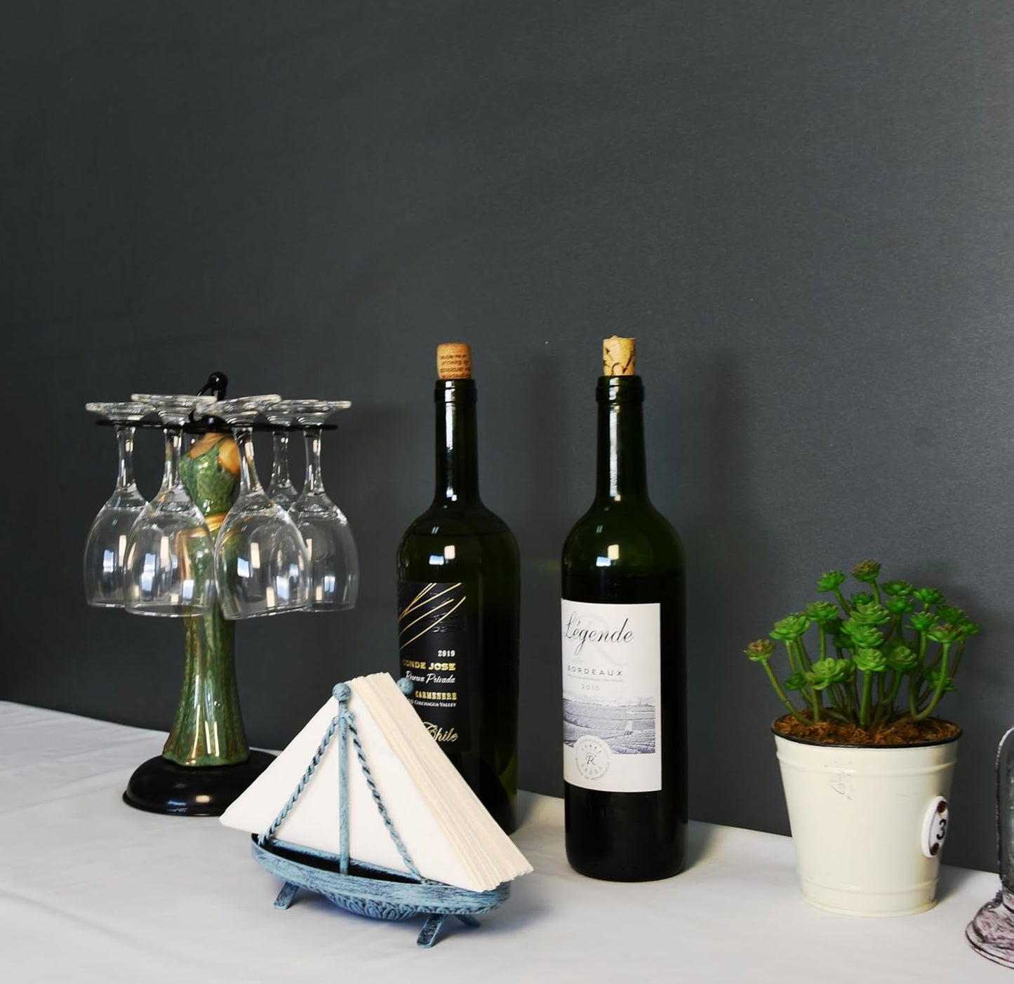 Metal Sailboat Shaped Napkin Holder / Turquoise