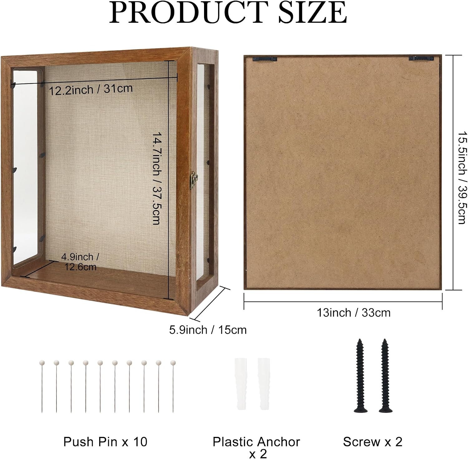 13x16x6 Extra Deep Shadow Box with 3 Removable Panels,Carbonized | Wood Display Case for Wall Mounted or Tabletop