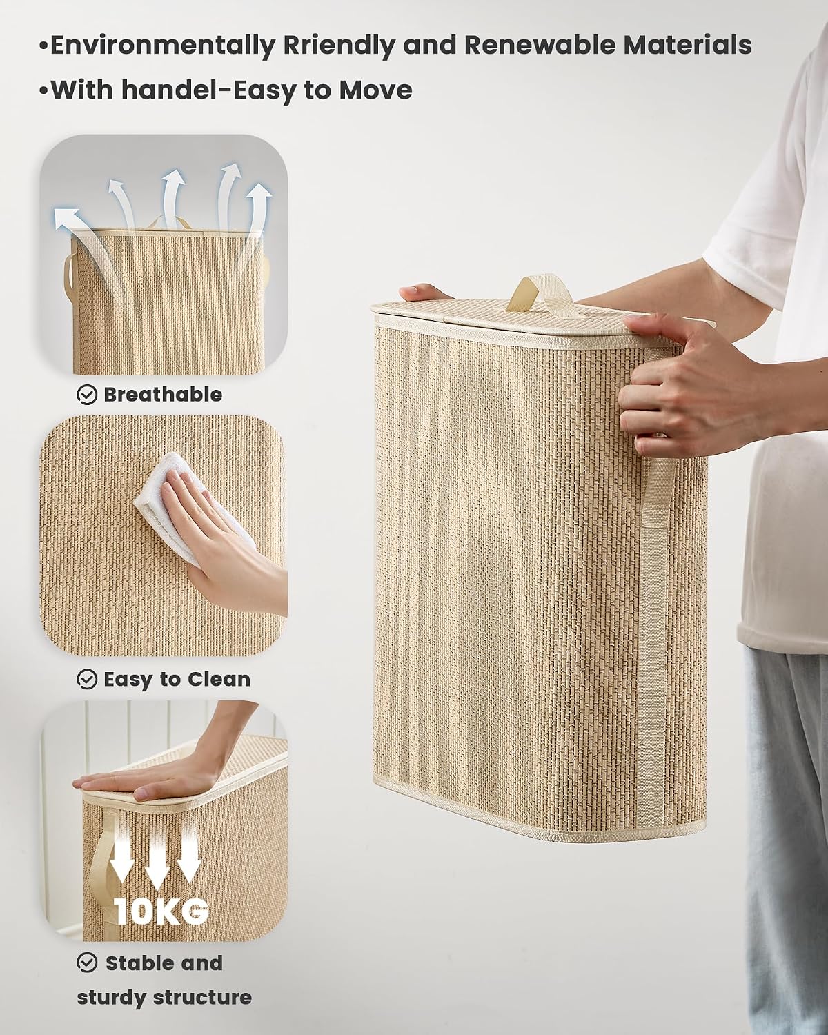 Bamboo Toilet Paper Storage Basket with Lid & Handle - 32L Large Capacity Handwoven Bathroom Organizer for 16 Rolls