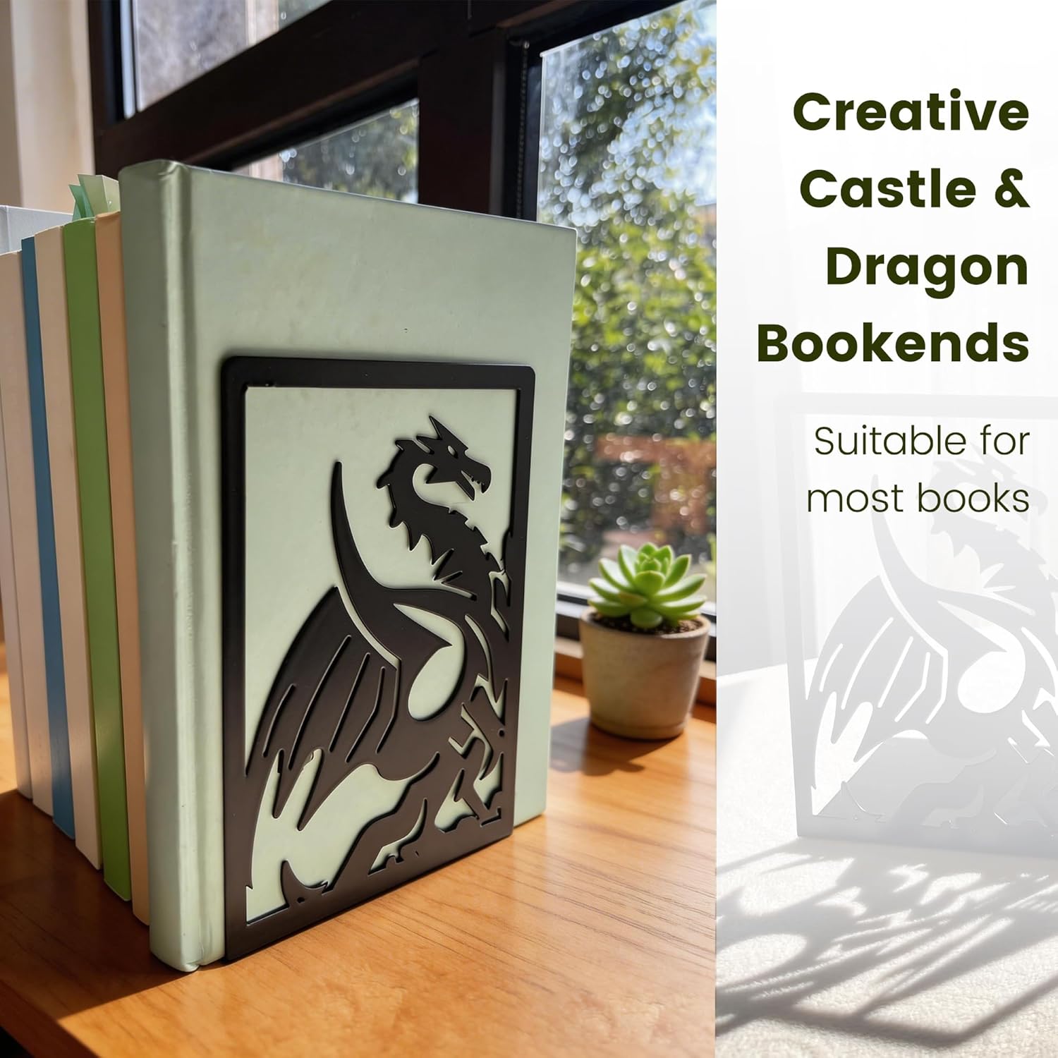 Metal Bookends / Dragon Castle / 1 Pair
