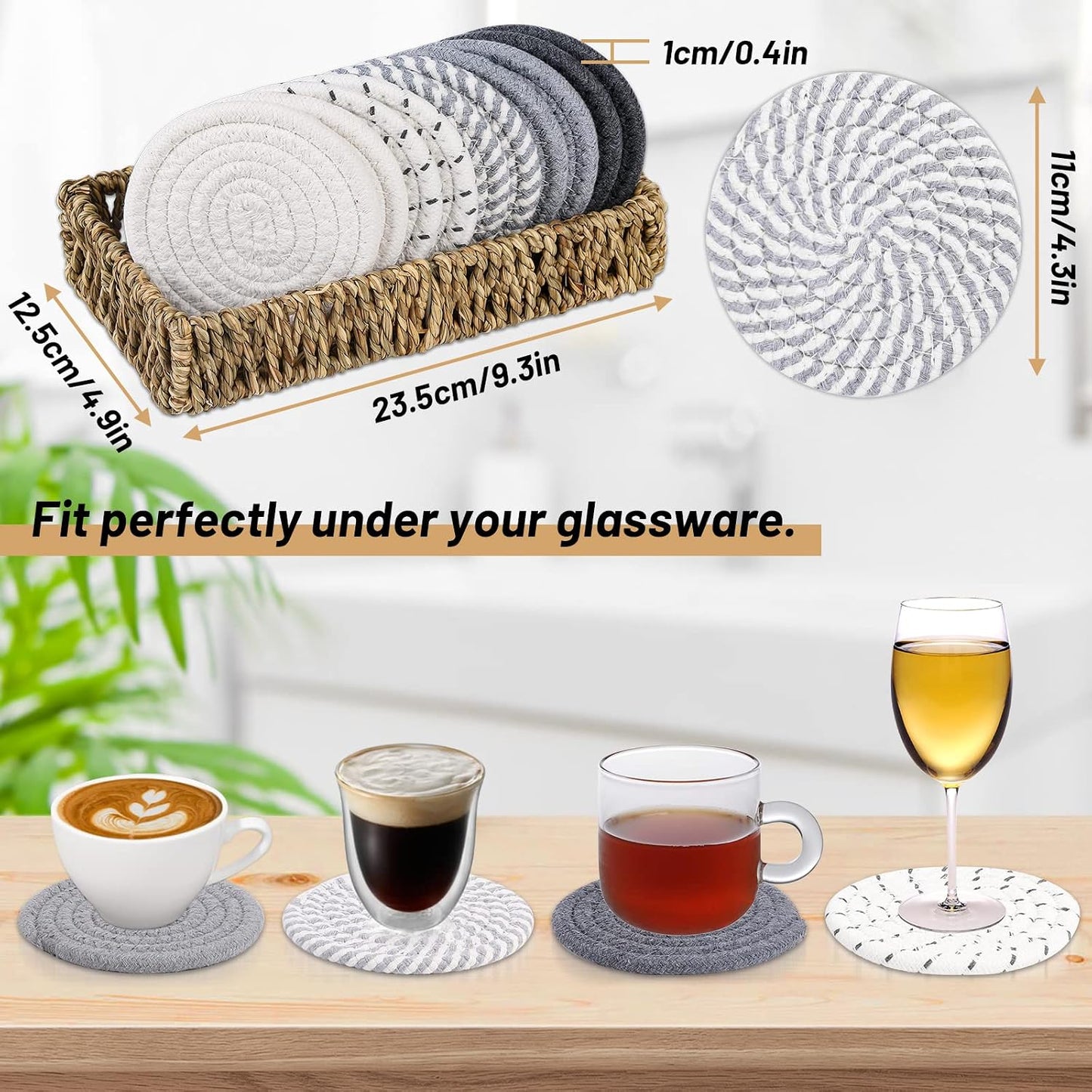Basket / Minimalist Cotton Woven Coaster Set / Set of 10