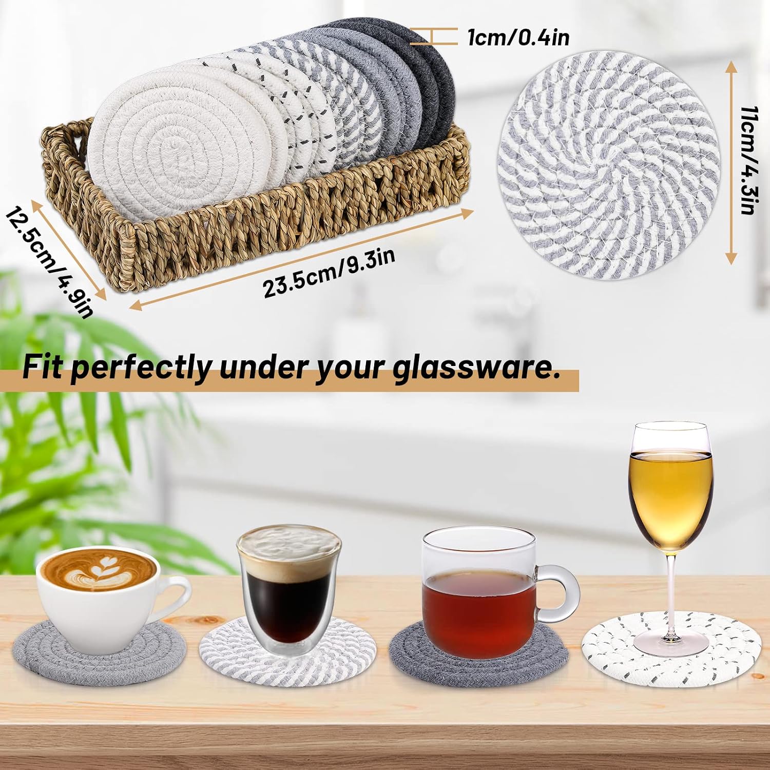 Basket / Minimalist Cotton Woven Coaster Set / Set of 10