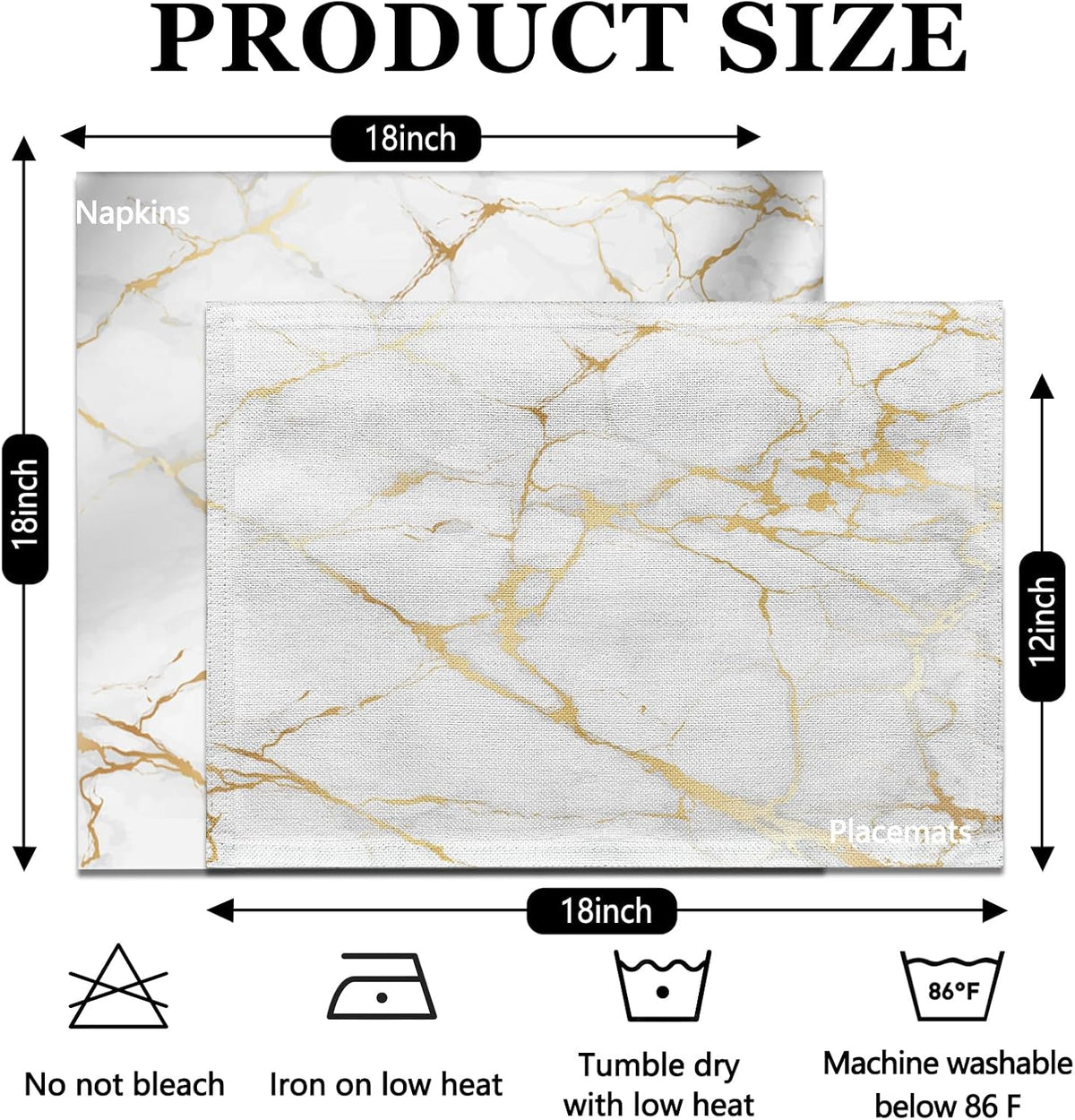 Mcalk 4 Each White Marble Placemats and Cloth Napkins Set of 8, Modern Art Placemat, Marble Print Cloth Napkin for Home