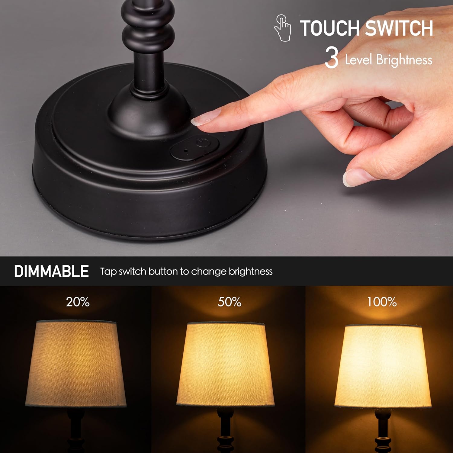 O’Bright Seraph mini – Cordless LED Table Lamp with Dimmer, Built-in Rechargeable Battery, 3-Level Brightness, Patio