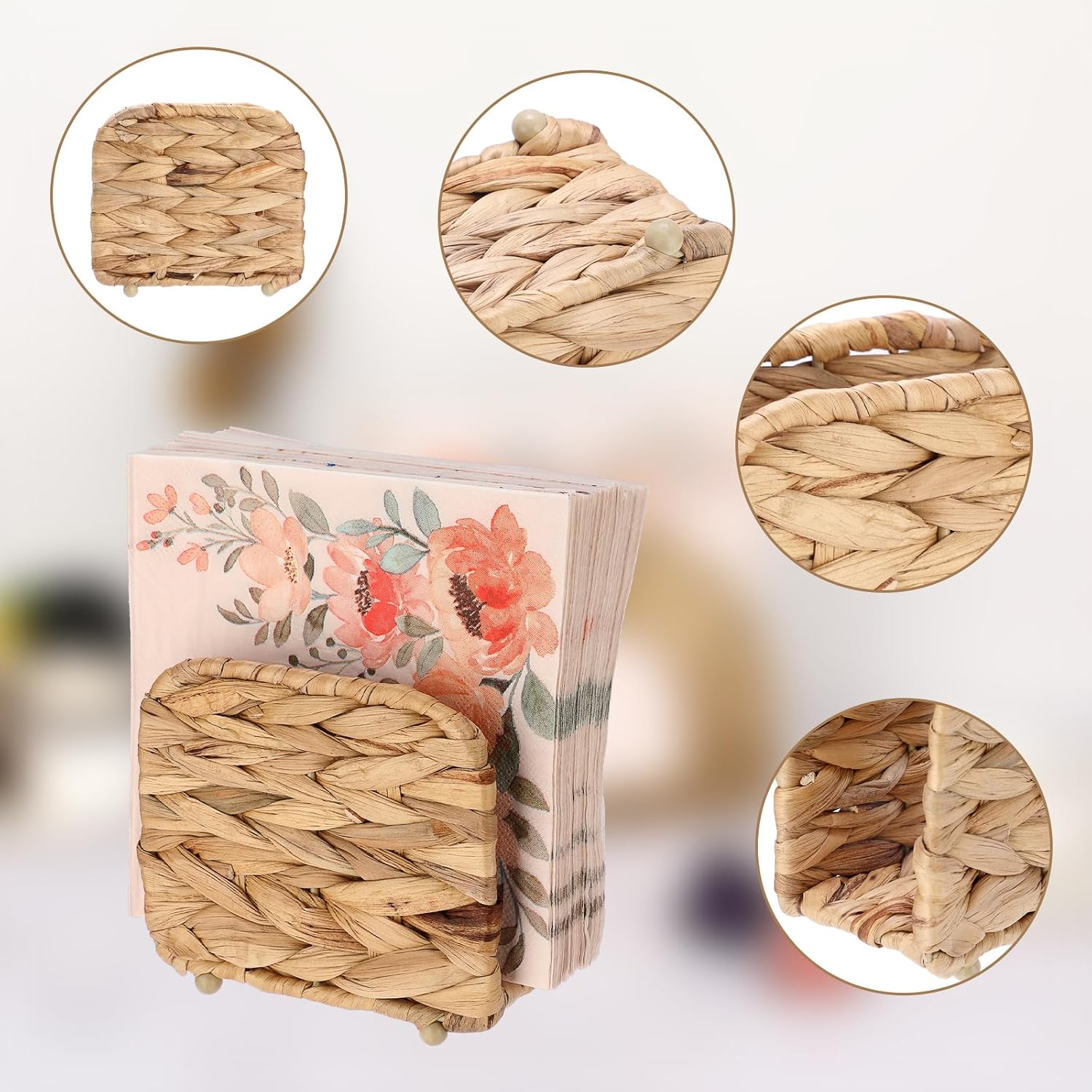 Water Hyacinth Napkin Holders Wicker Upright Freestanding Paper Napkins Holder
