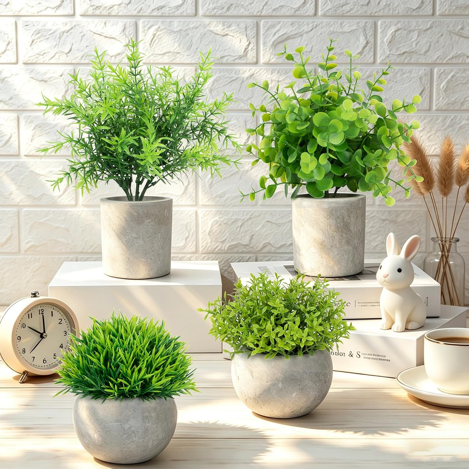 Mini Potted Artificial Plants Eucalyptus Rosemary / Set of 4