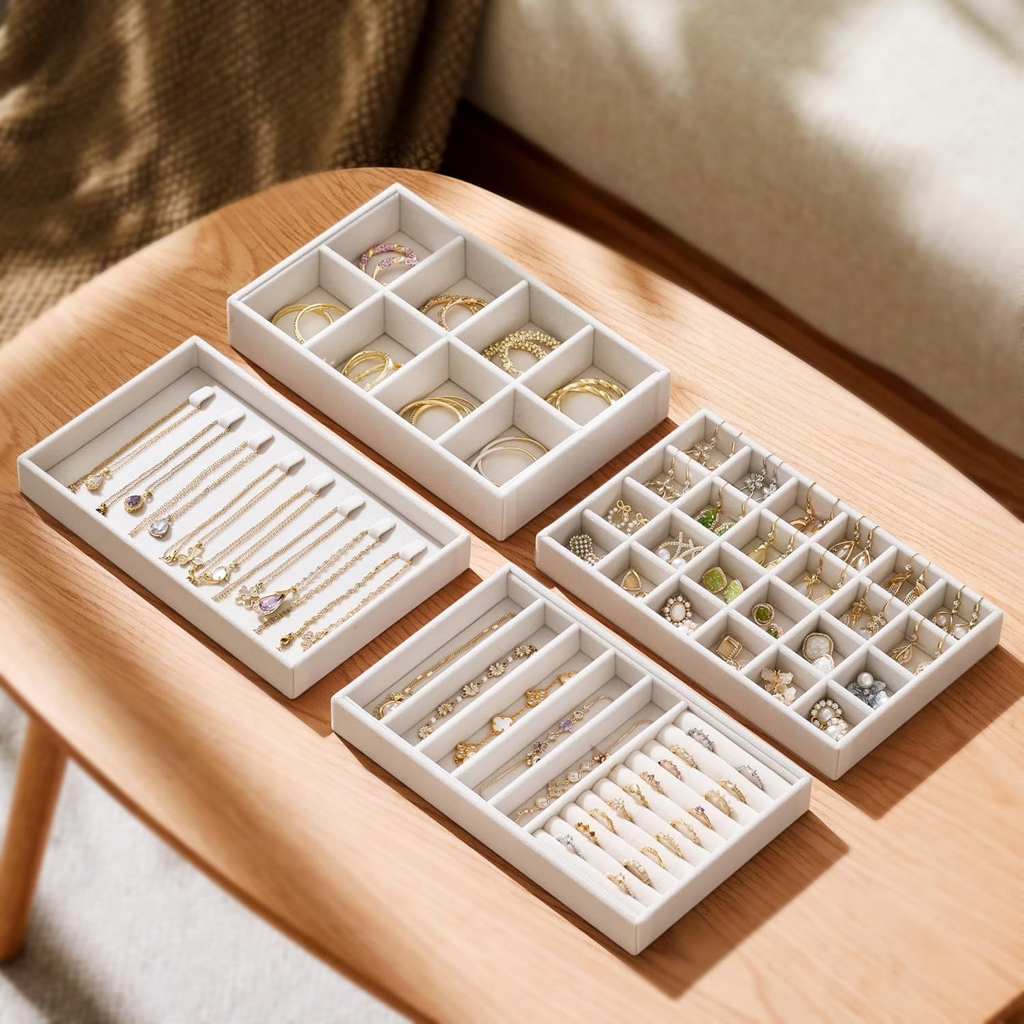 Velvet Jewelry Drawer Organizer Trays / Beige / Compact