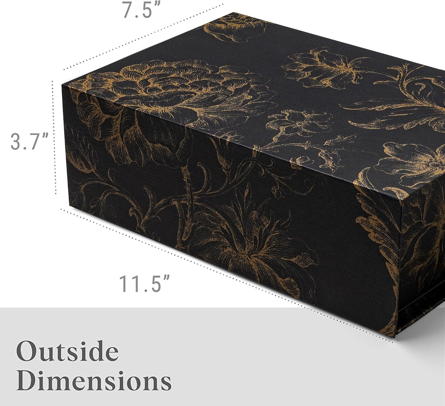 Gold Floral Decorative Boxes / 11.5 x 7.5 x 3.5 / Golden Bouquet / Black / Set of 3