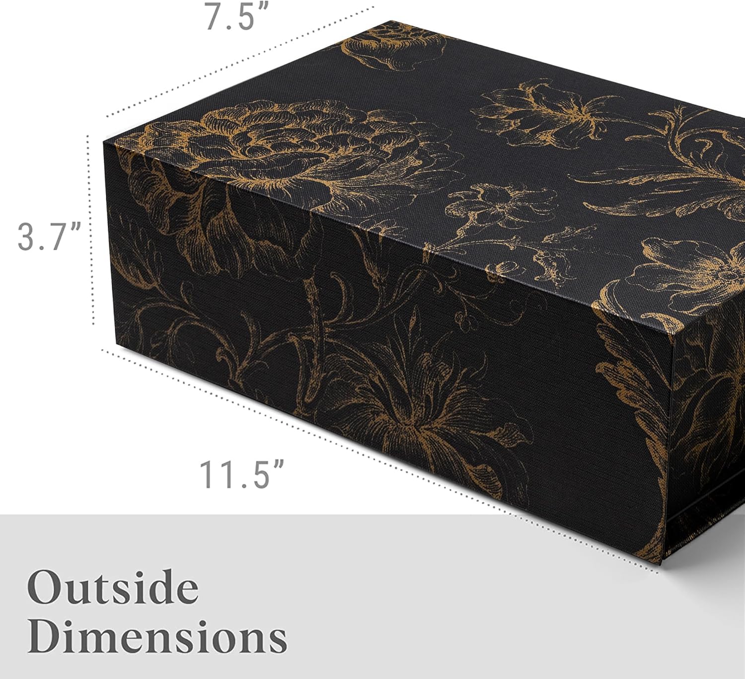 Gold Floral Decorative Boxes / 11.5 x 7.5 x 3.5 / Golden Bouquet / Black / Set of 3