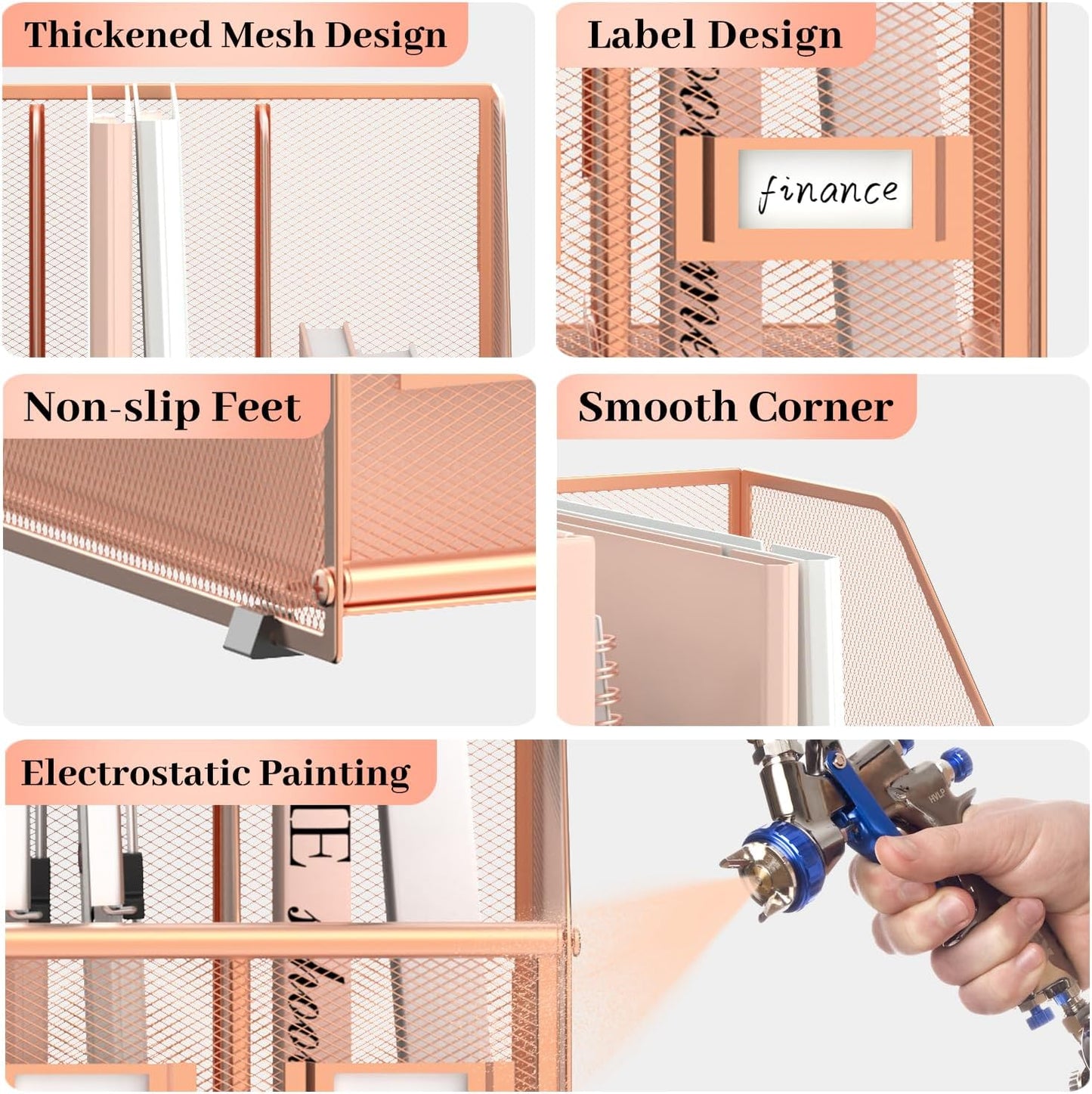 Desk Organizers Metal Desk Magazine File Holder with 5 Vertical Compartments Rack File Organizer for Office Desktop