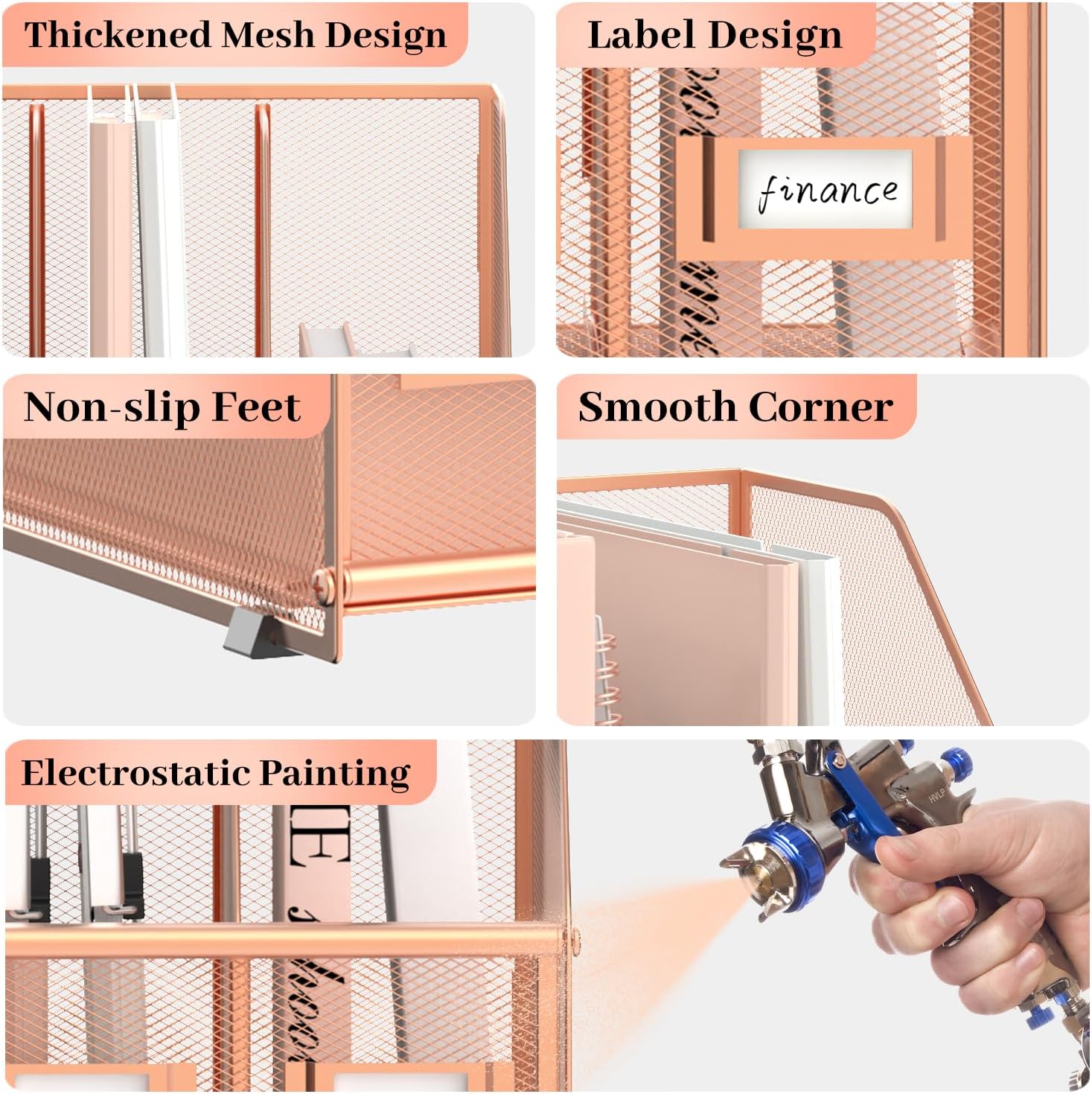 Desk Organizers Metal Desk Magazine File Holder with 5 Vertical Compartments Rack File Organizer for Office Desktop