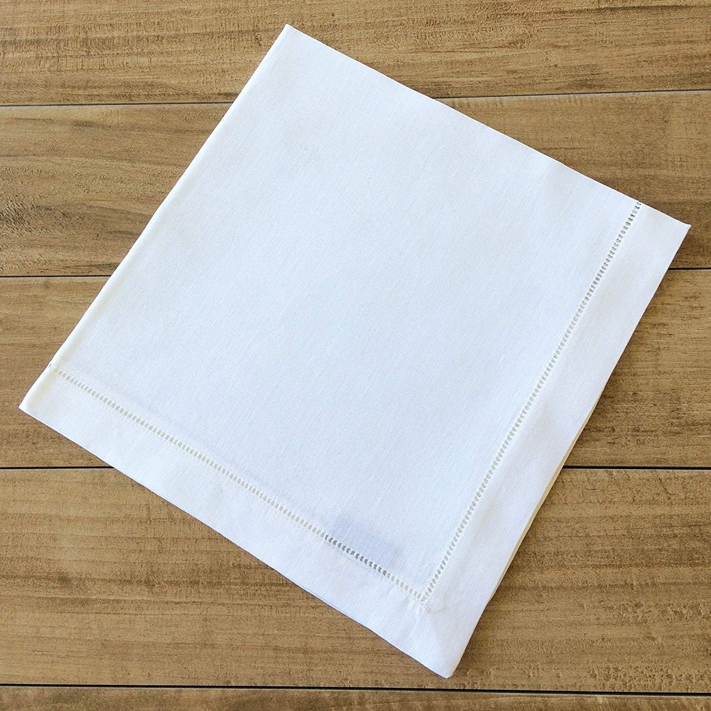 White Linen Hem Stitch Dinner Napkins - Set of 6 20"x20"-Ladder hemstitch 100% Linen Cloth Napkins