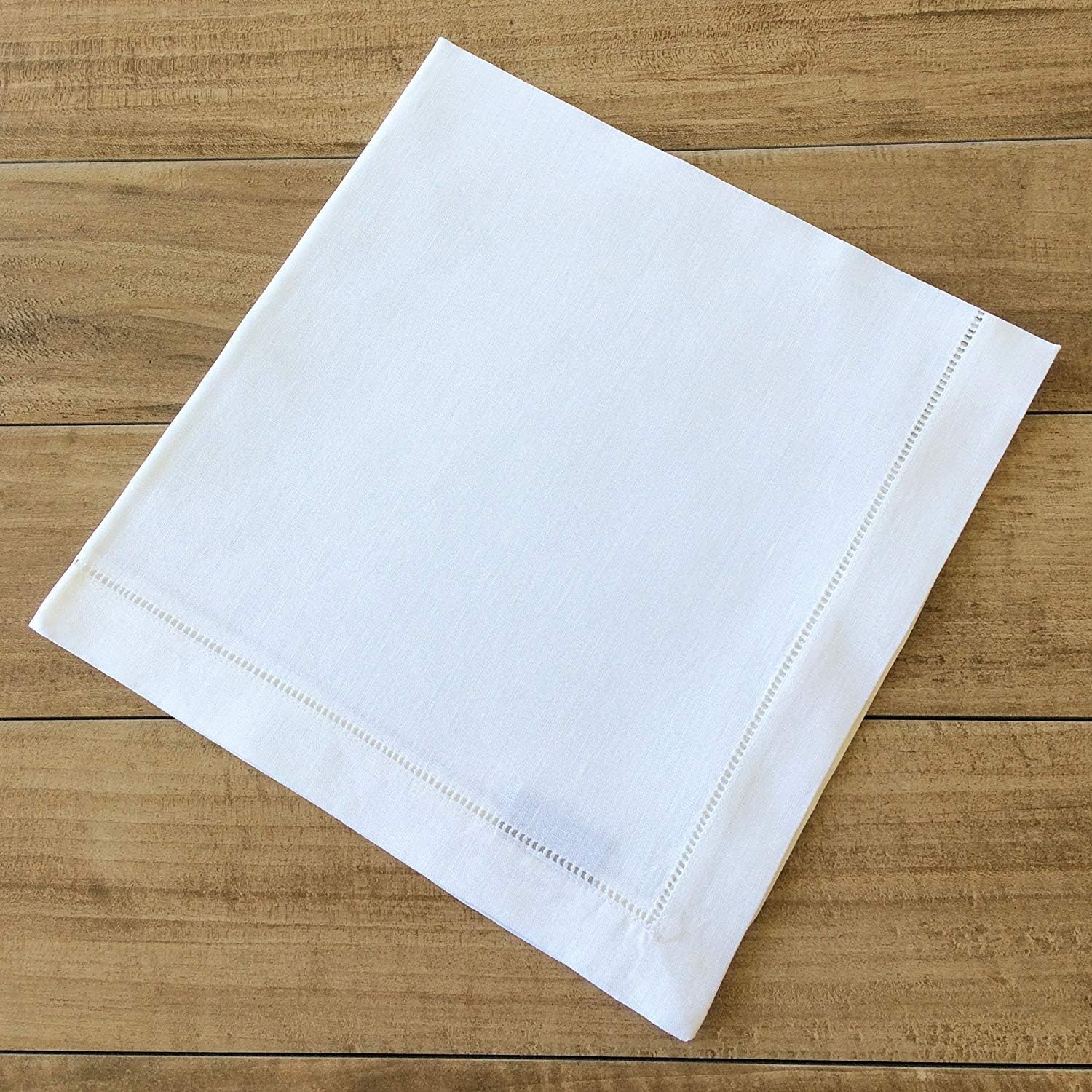 White Linen Hem Stitch Dinner Napkins - Set of 12 20"x20"-Ladder Hem Stitch 100% Linen Cloth Napkins-Super Value Bulk