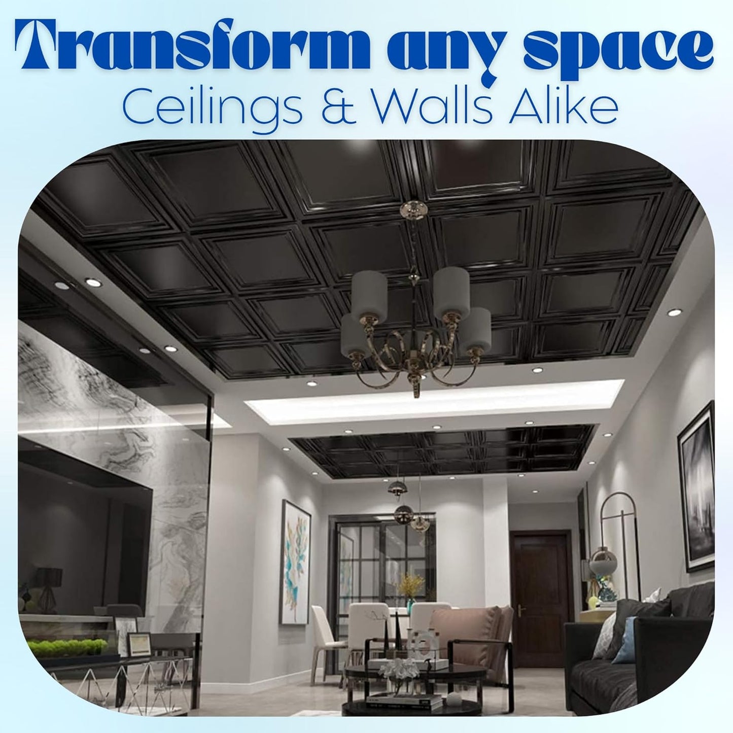 Decorative Panels / PVC Drop Ceiling Tiles / Matte Black / 24 x 24 / Set of 12