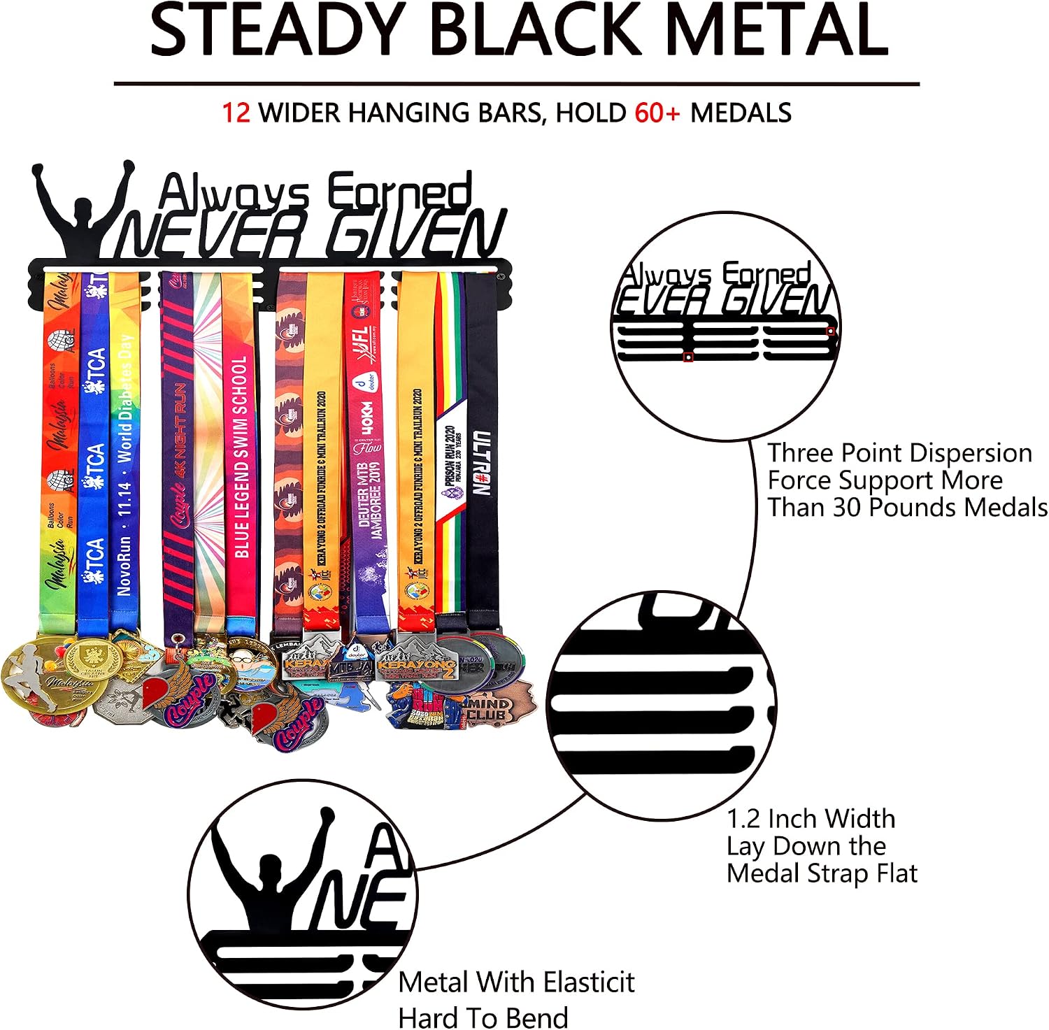 Goutoports Medal Hanger Display Rack - Personalized Award Ribbon Organizer for Sports Race Runner Gymnastics Plaques