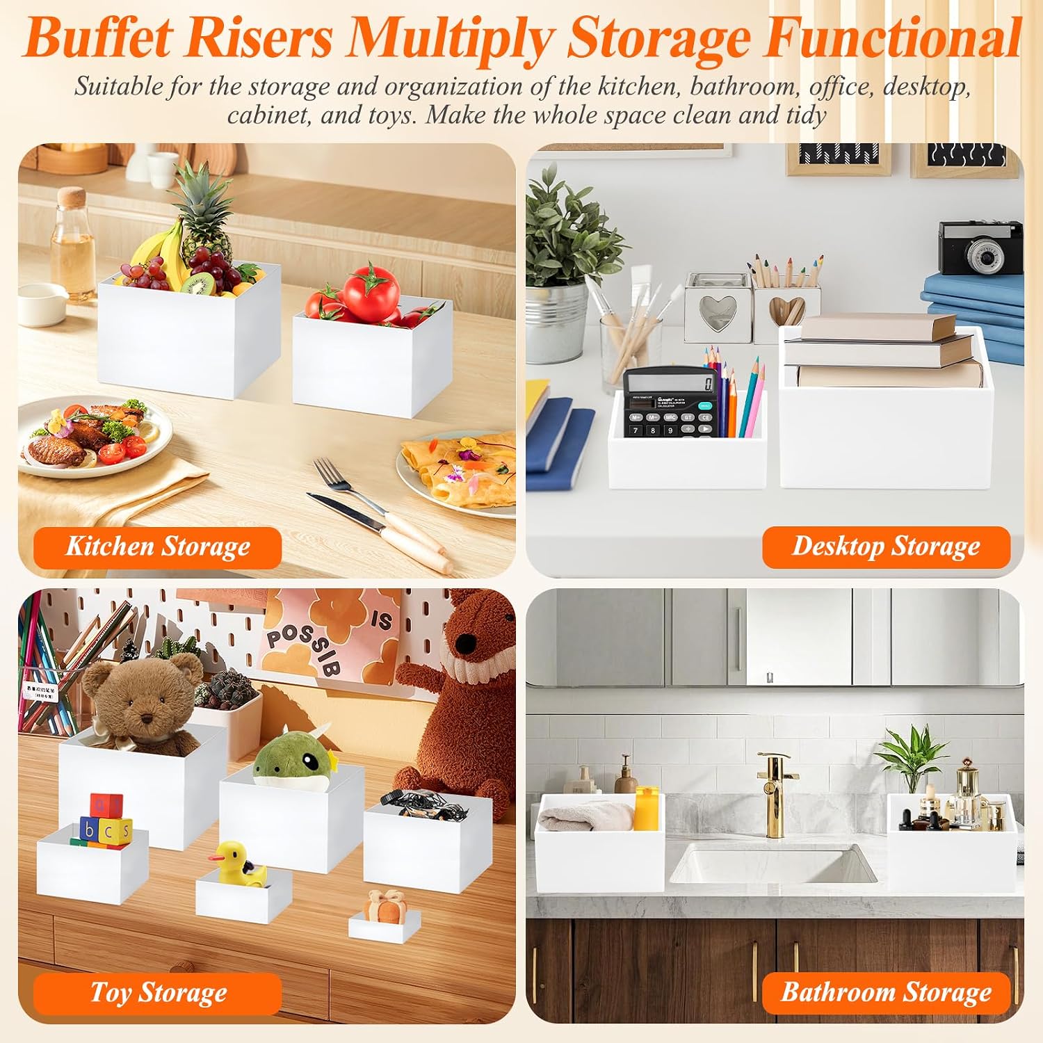 White Acrylic Buffet Risers and Stand Food Risers with Mini Sign and Maker | Food Display Stands for Buffet Table Party