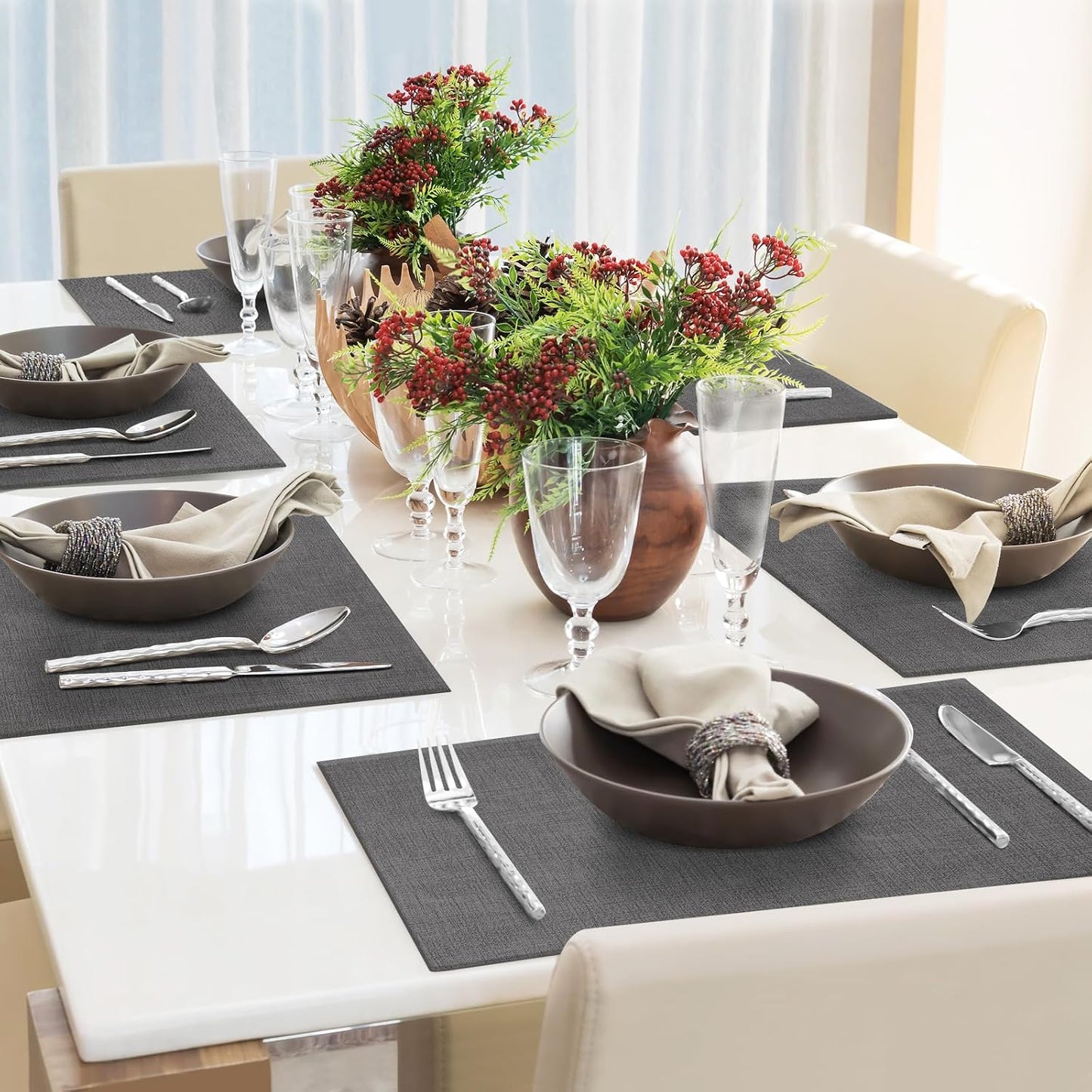 Faux Leather Placemats Set of 8 Washable PU Table mats for Kitchen Table - Heat Resistant, Waterproof, Easy Clean, Anti