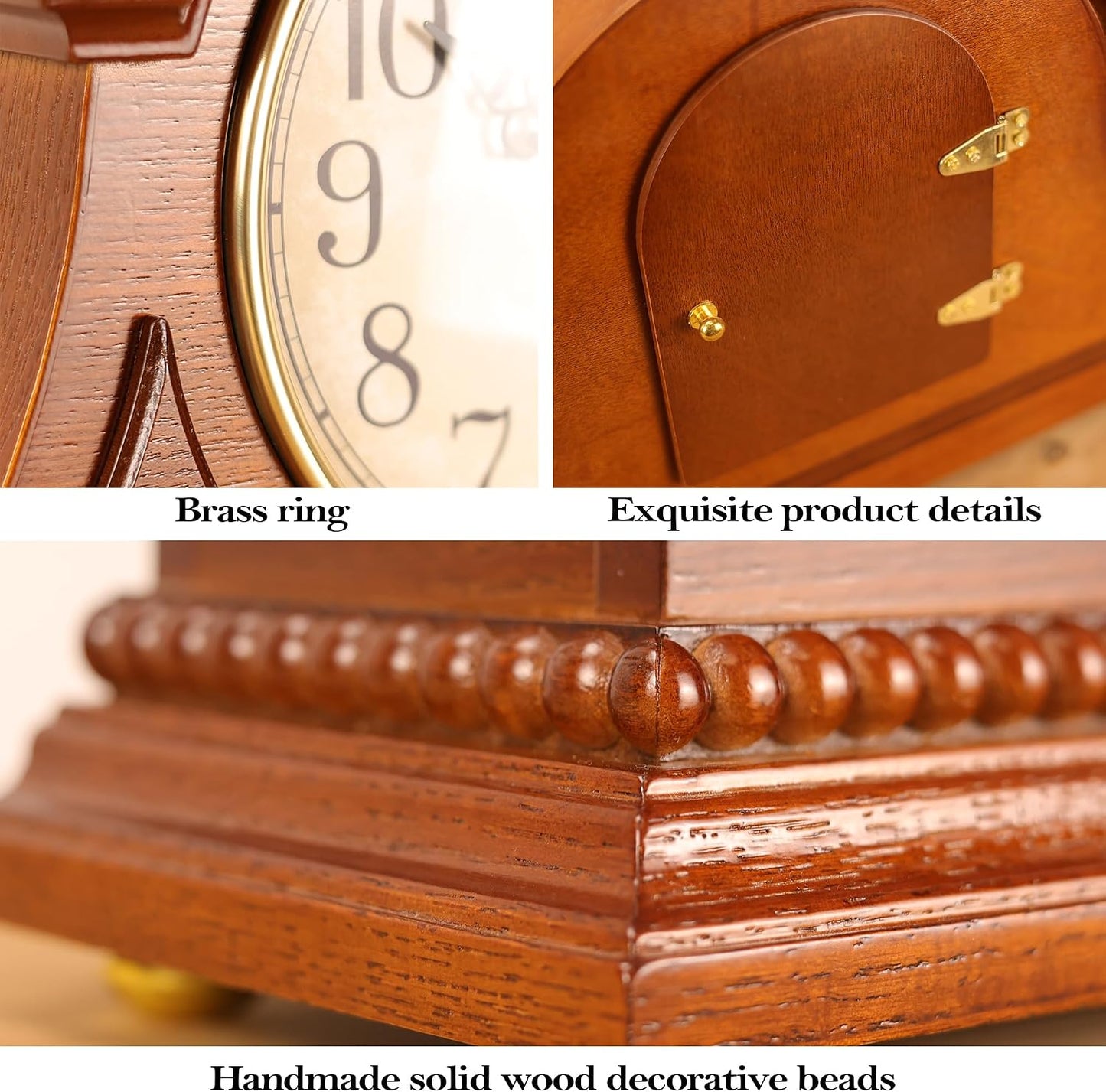 AYRELY® Grandfather Mantel Clock with Hour/Quarter-Hour Chime, Elegant Wooden Frame, Table Clocks Battery Operated