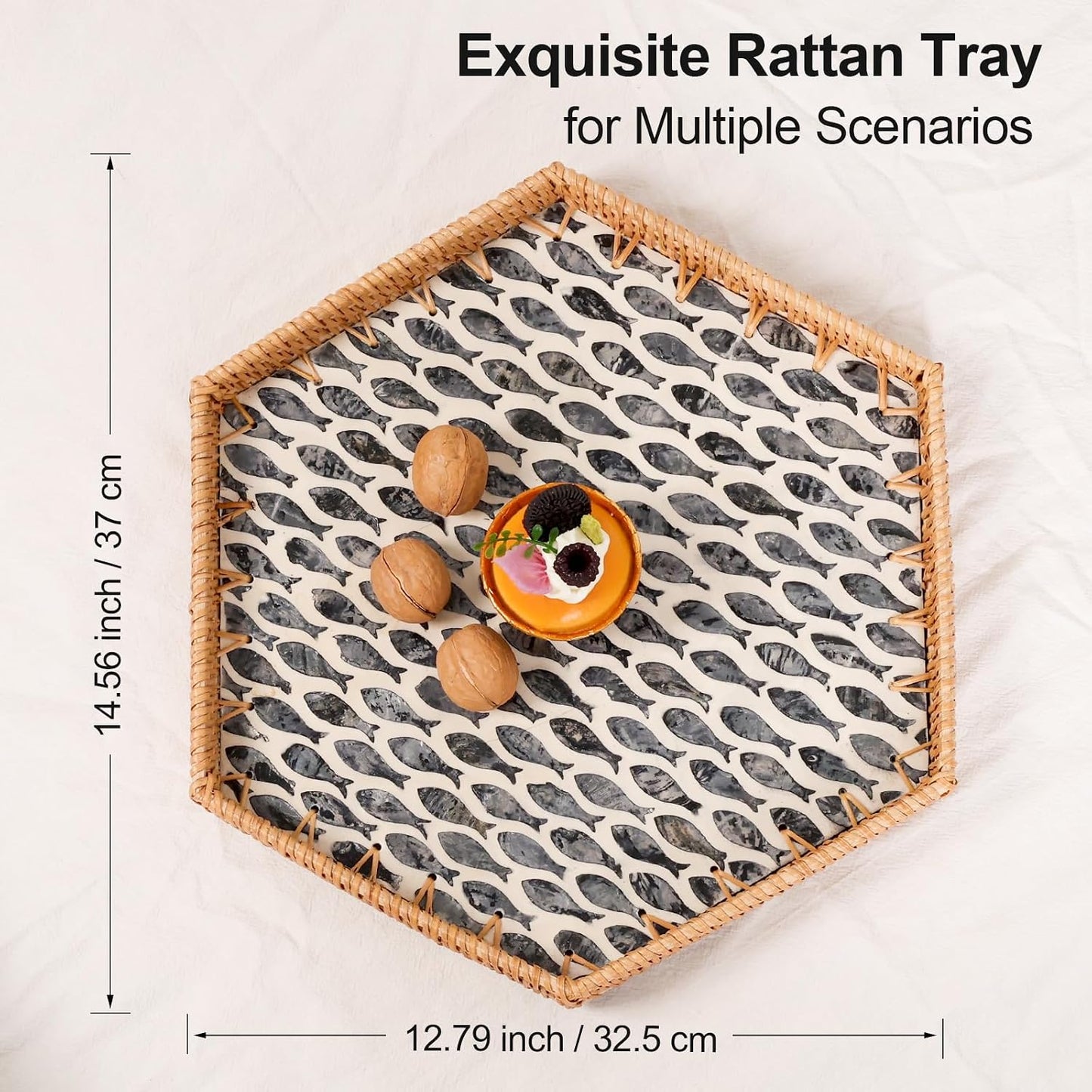 Hexagon Rattan Tray / Little Blackfish