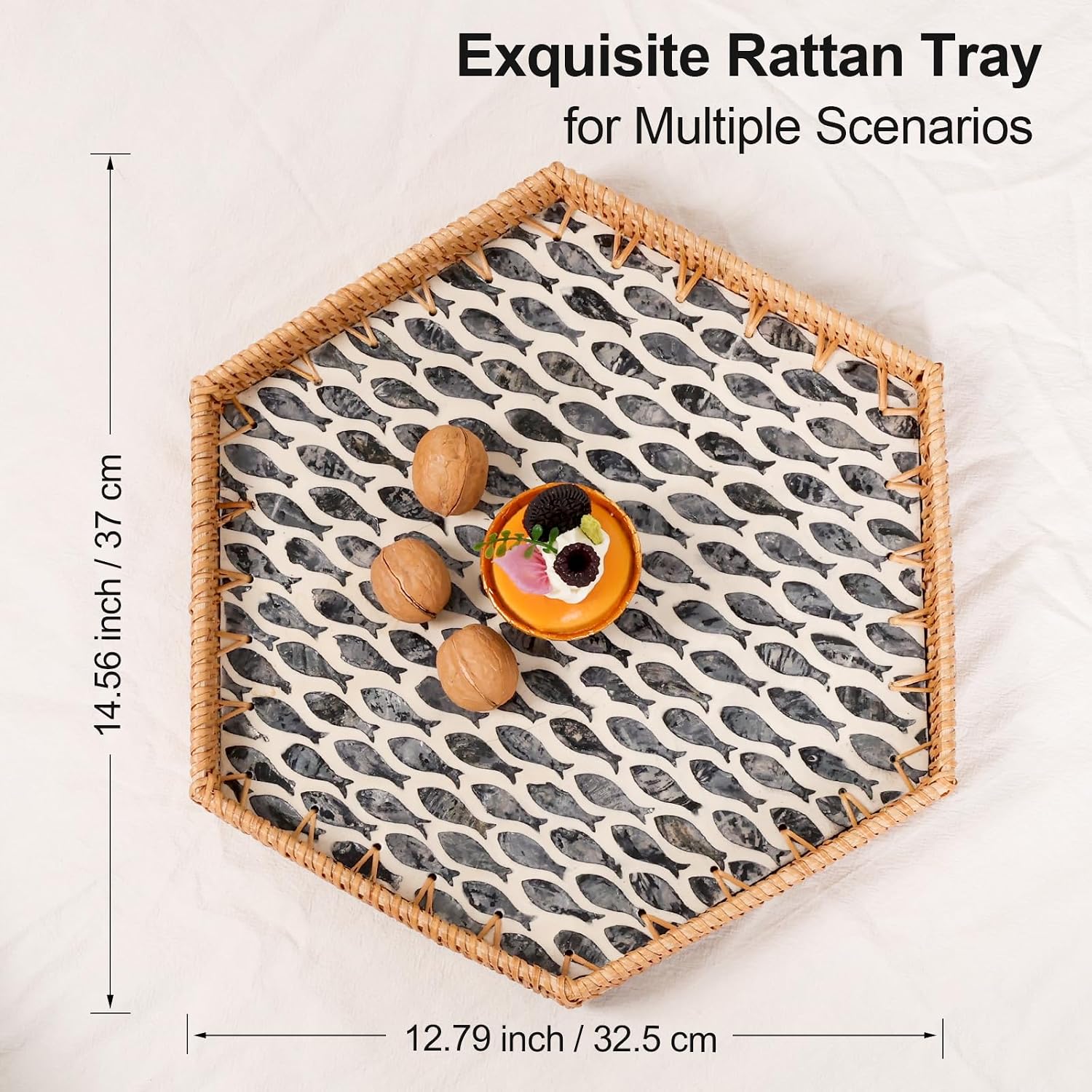 Hexagon Rattan Tray / Little Blackfish